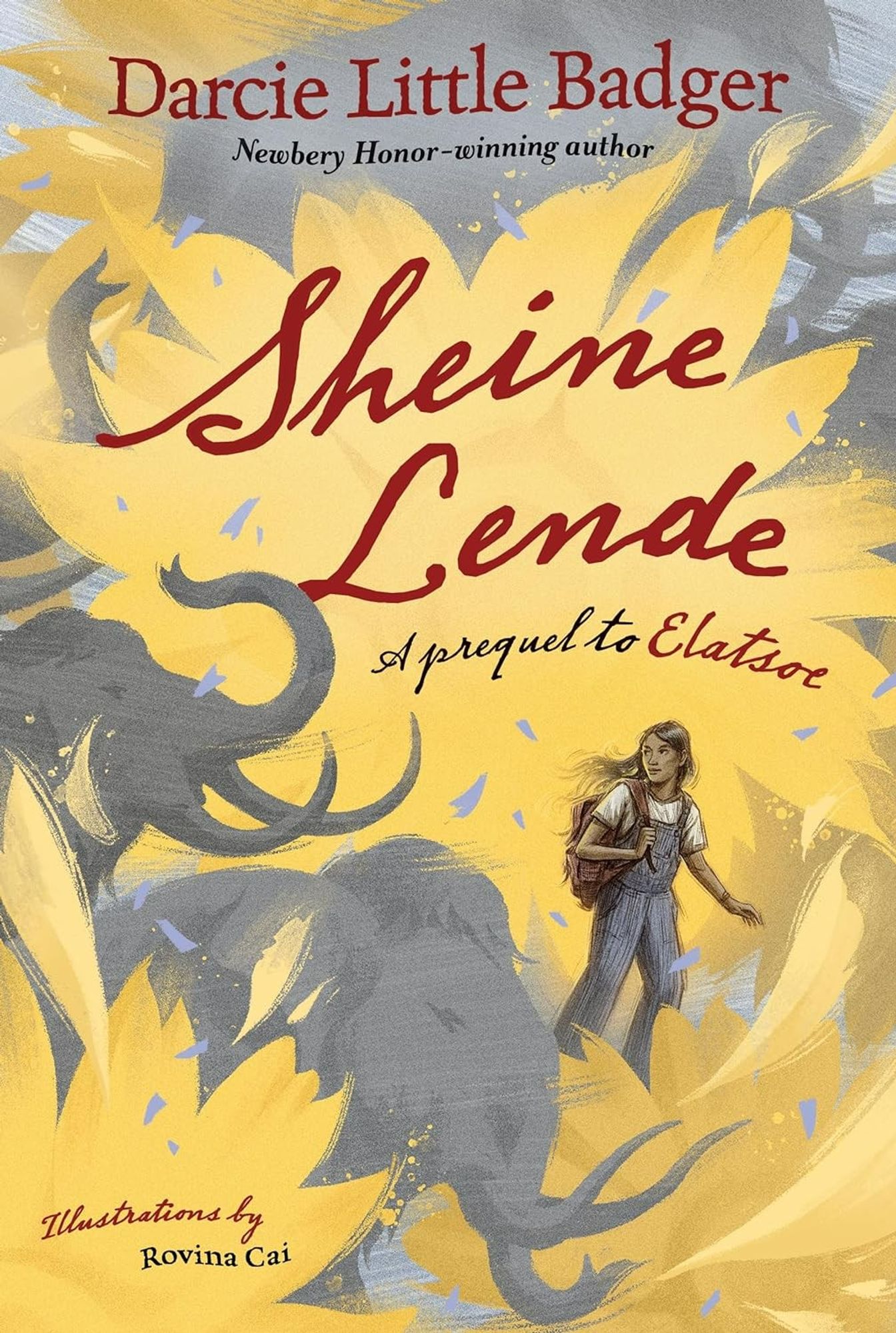 Cover of Sheine Lende (Yellow and gray; a girl walks among sunflowers and mammoth ghosts).