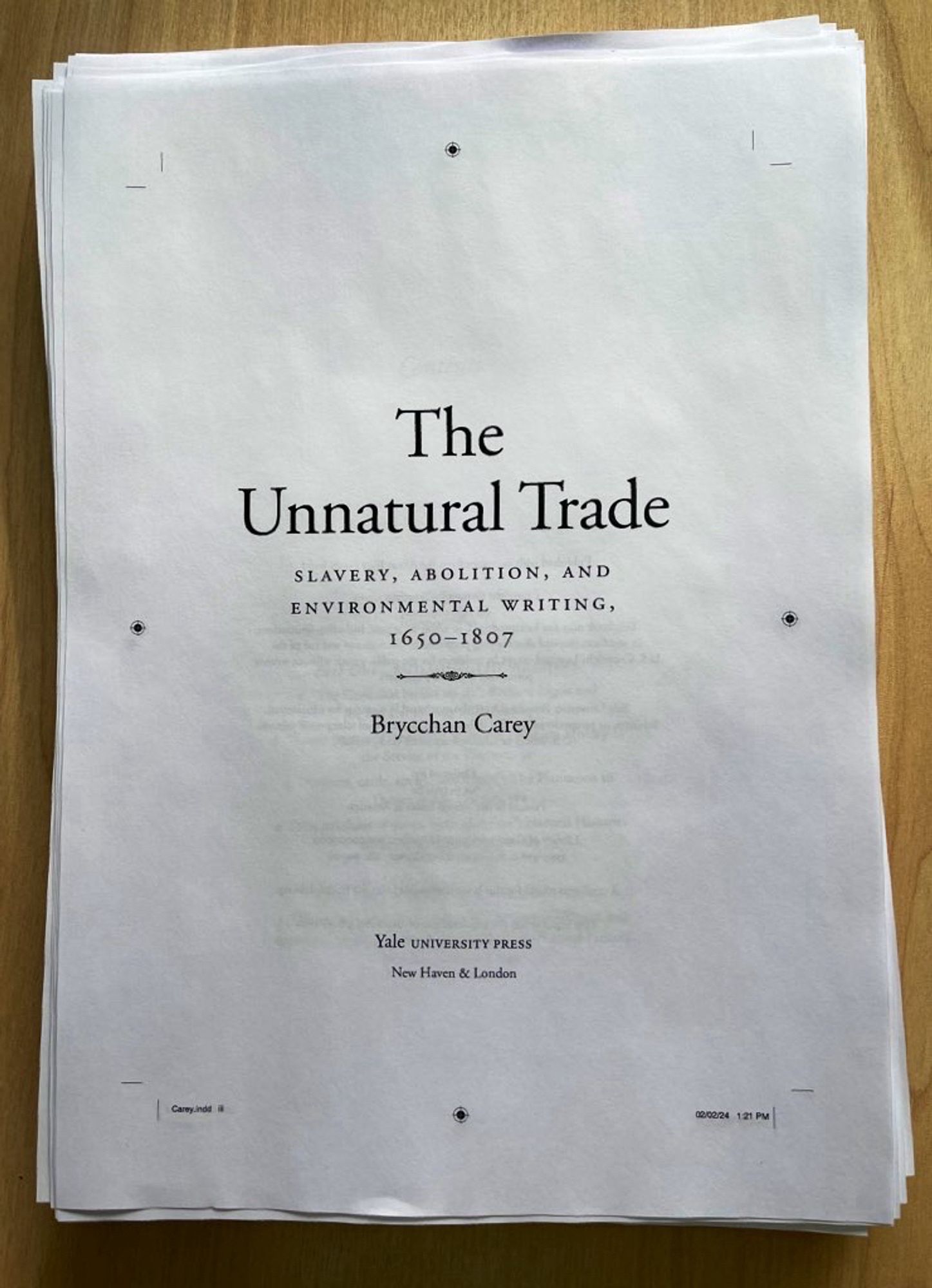 Title page of Brycchan Carey’s The Unnatural Trade