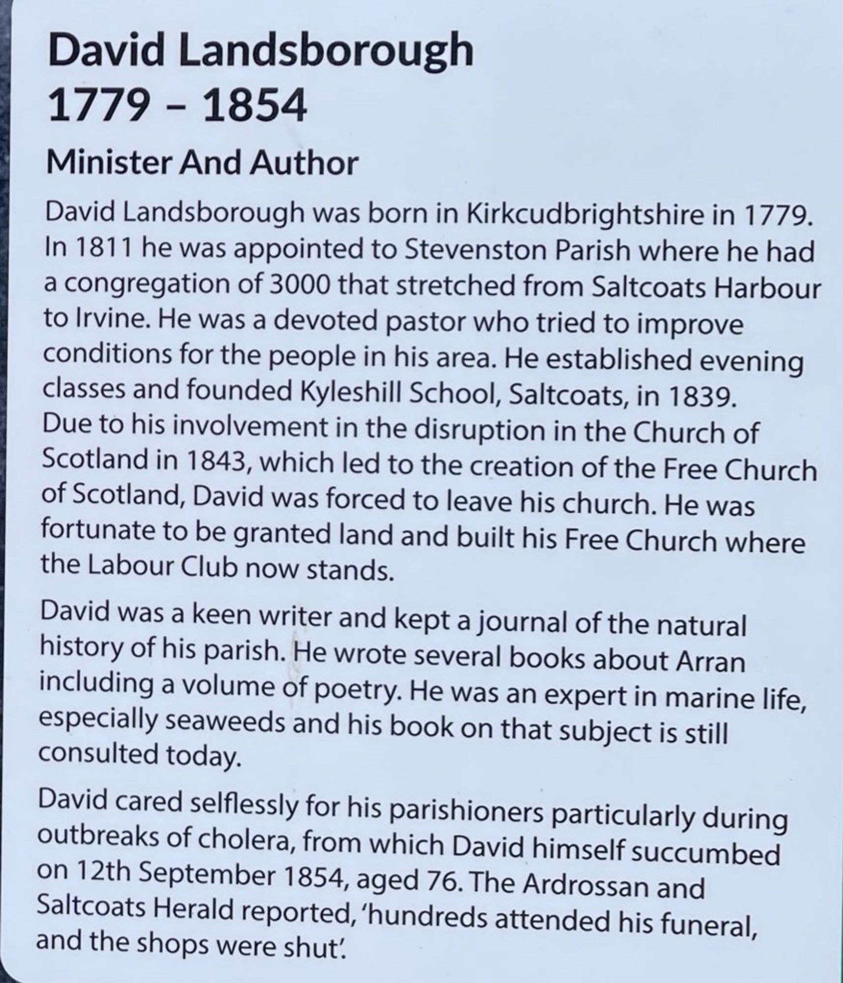 Text describing David Landsborough