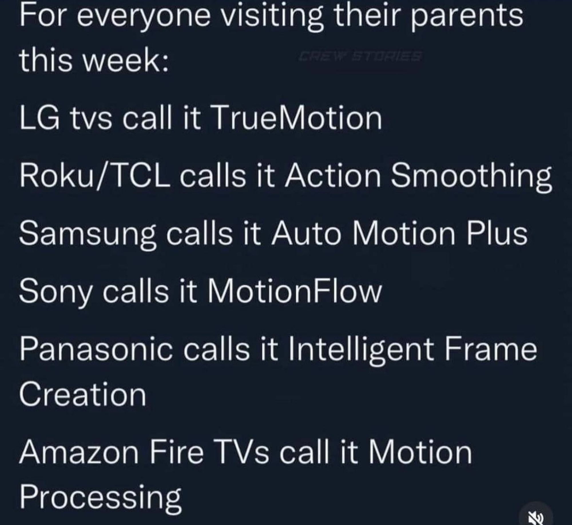 Instructions for disabling motion smoothing on most big brand TVs