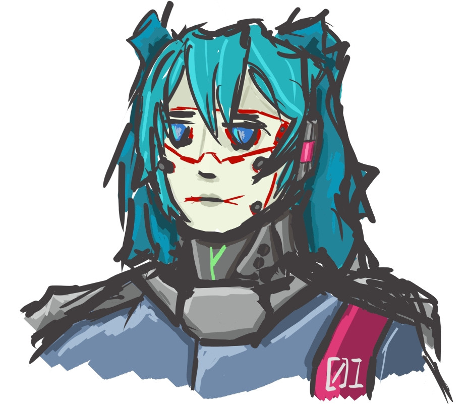 Miku drawn as a 20TG mech pilot