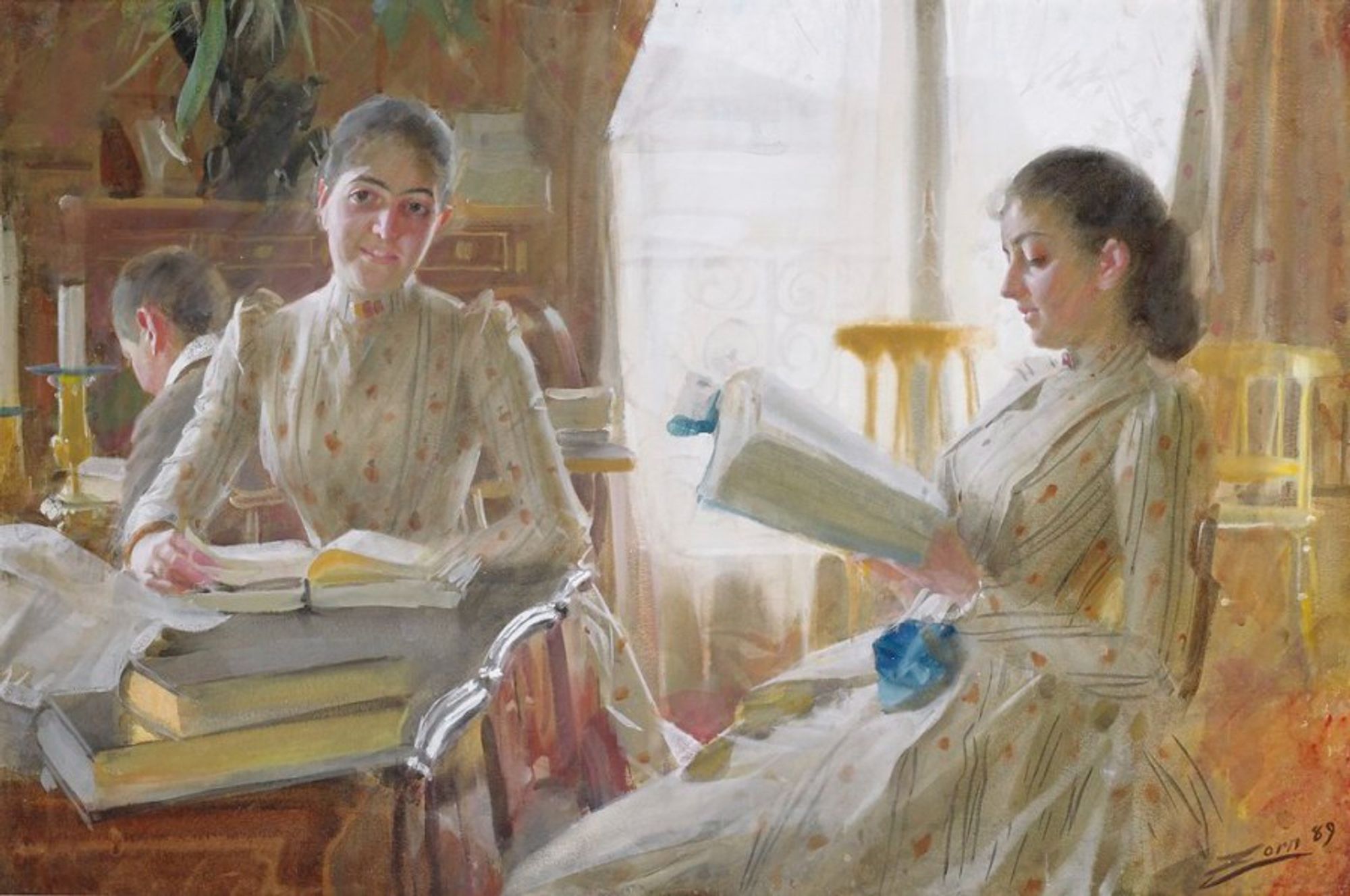 Gemälde des schwedischen Malers Anders Zorn (1860-1920). Es trägt den Titel "Cécile, Mathilde and Pierre May in their Apartment on the Avenue Hoche, Paris" und entstand 1889.