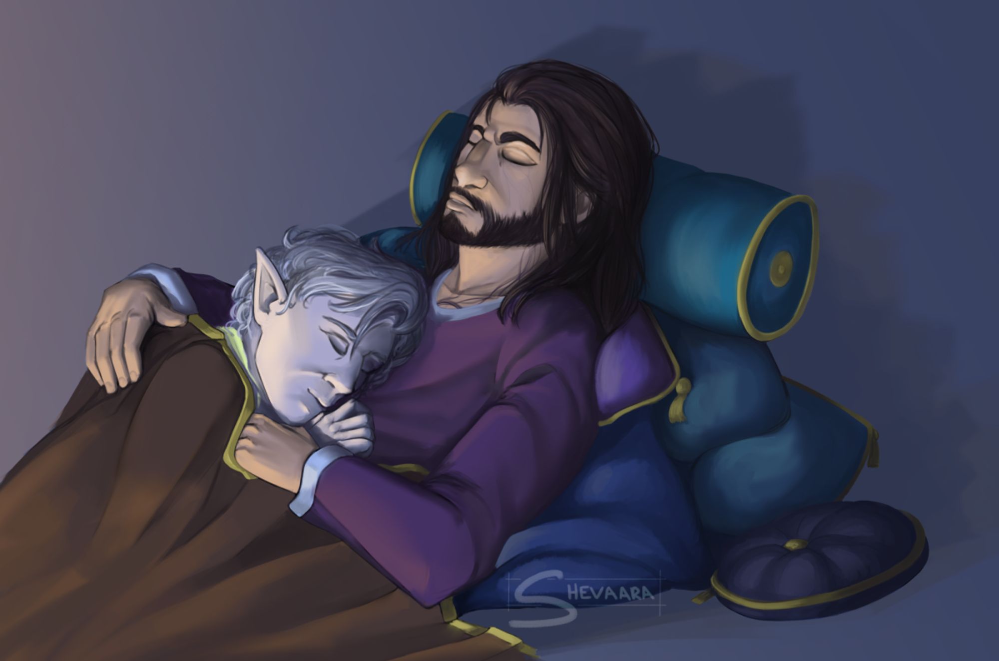 Gale and Astarion sleeping together cuddling