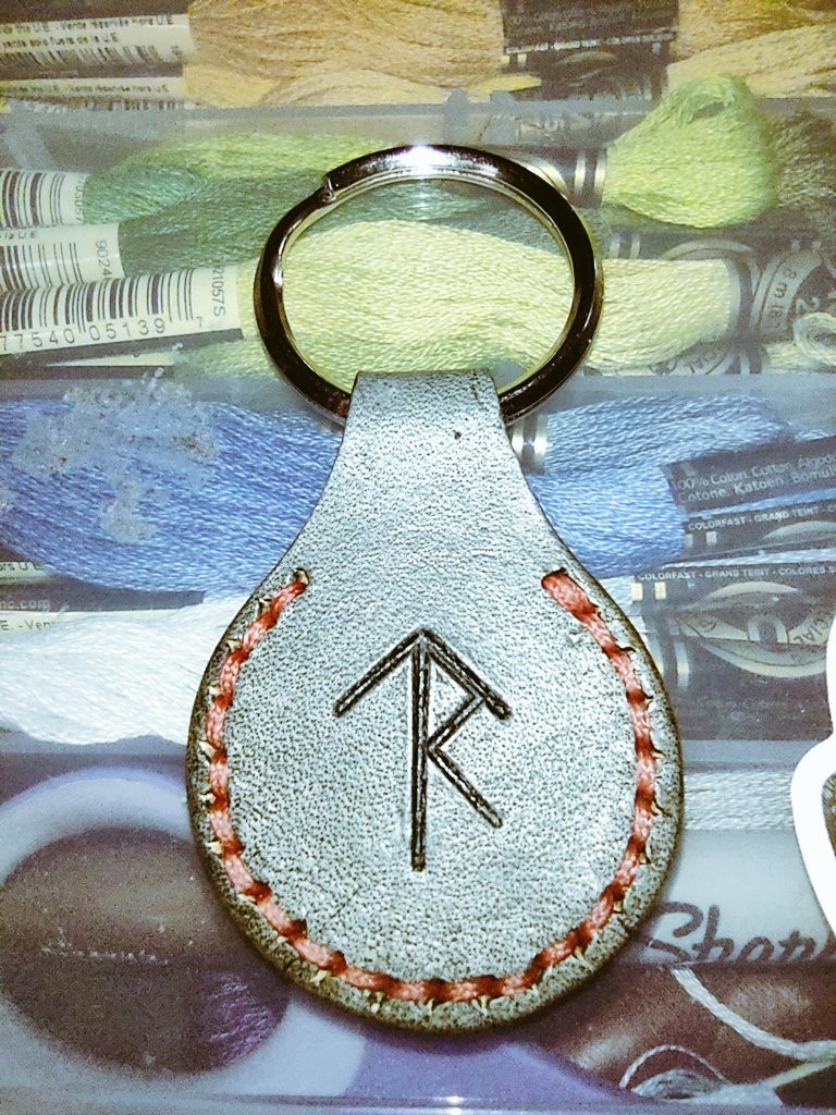 Handmade leather key fob with Ruby Tombsday logo