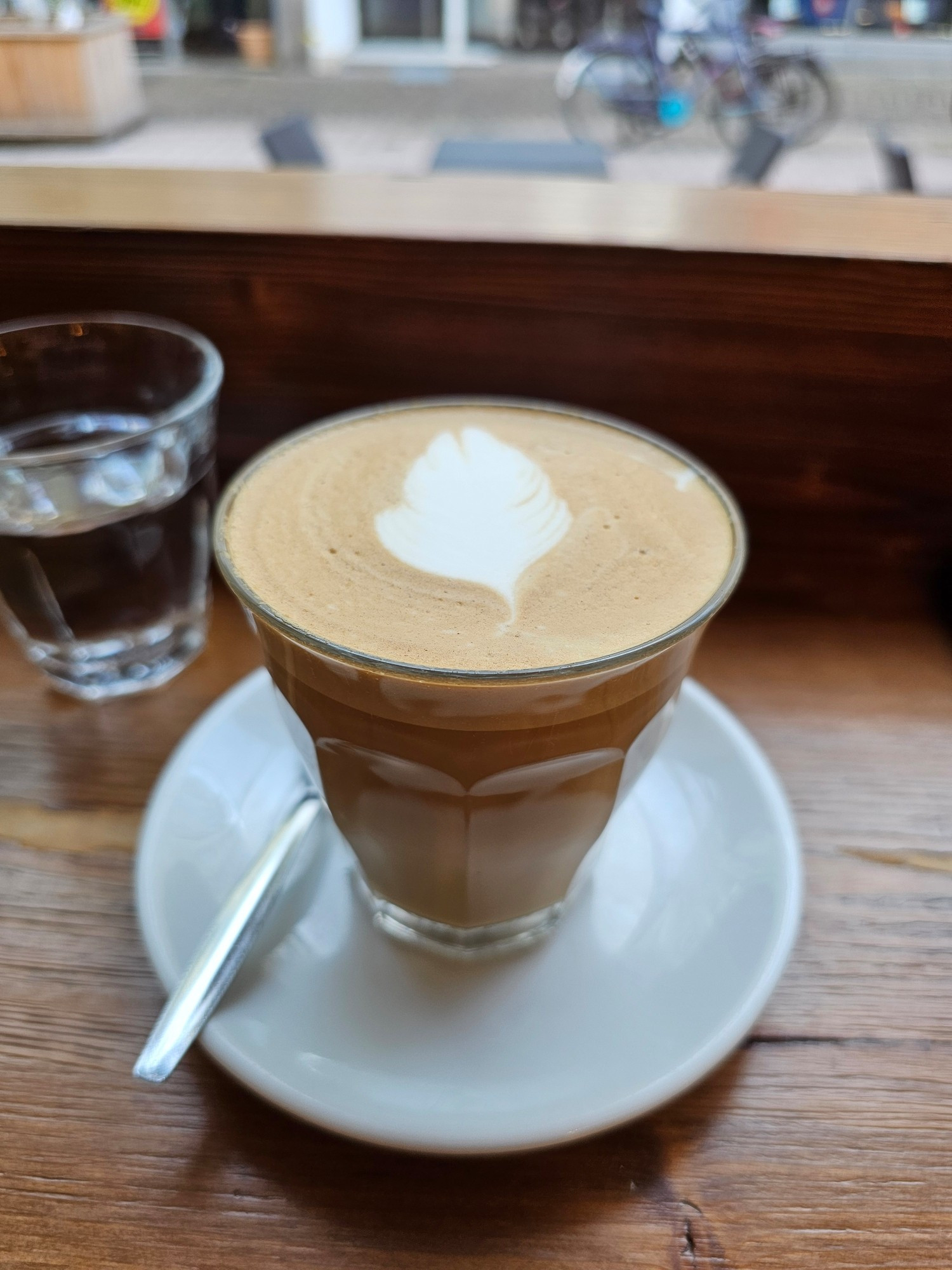 Flat white coffee drink from a shop in Aachen, Germany