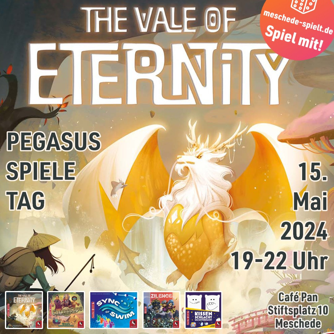 Ausschnitt aus dem Cover des Spiels 'The Vale of Eternity'. Hauptmotiv ist ein drachenartiges Fantasywesen. Auf der Grafik die Daten der Veranstaltung.