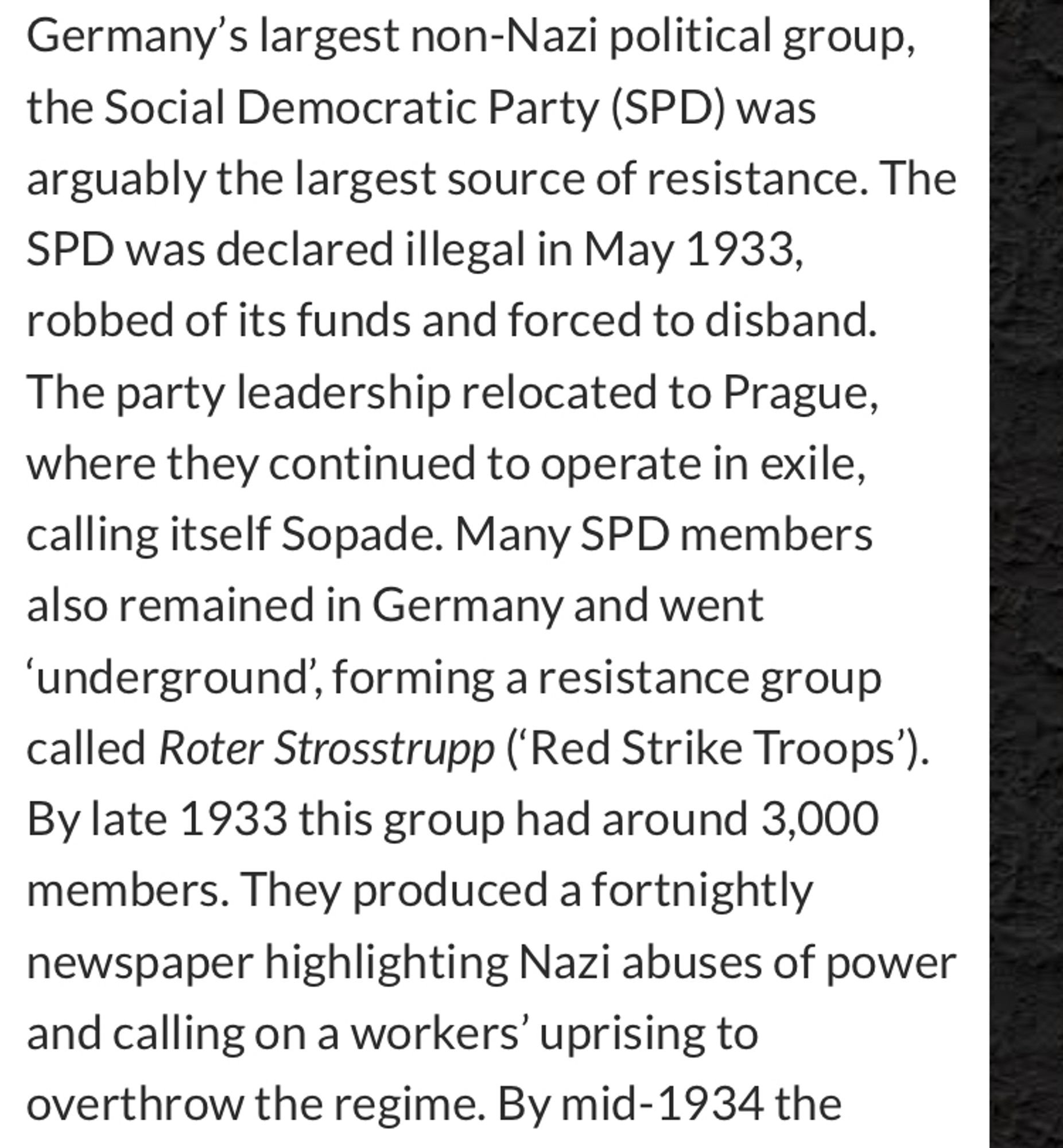 Text from https://alphahistory.com/nazigermany/opposition-to-the-nazis/ about SPD resistance