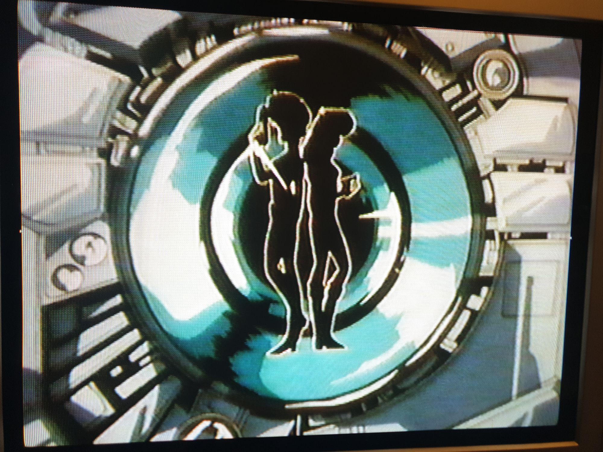 A cool Bond style silhouette of the pair back to back in a scifi lens 