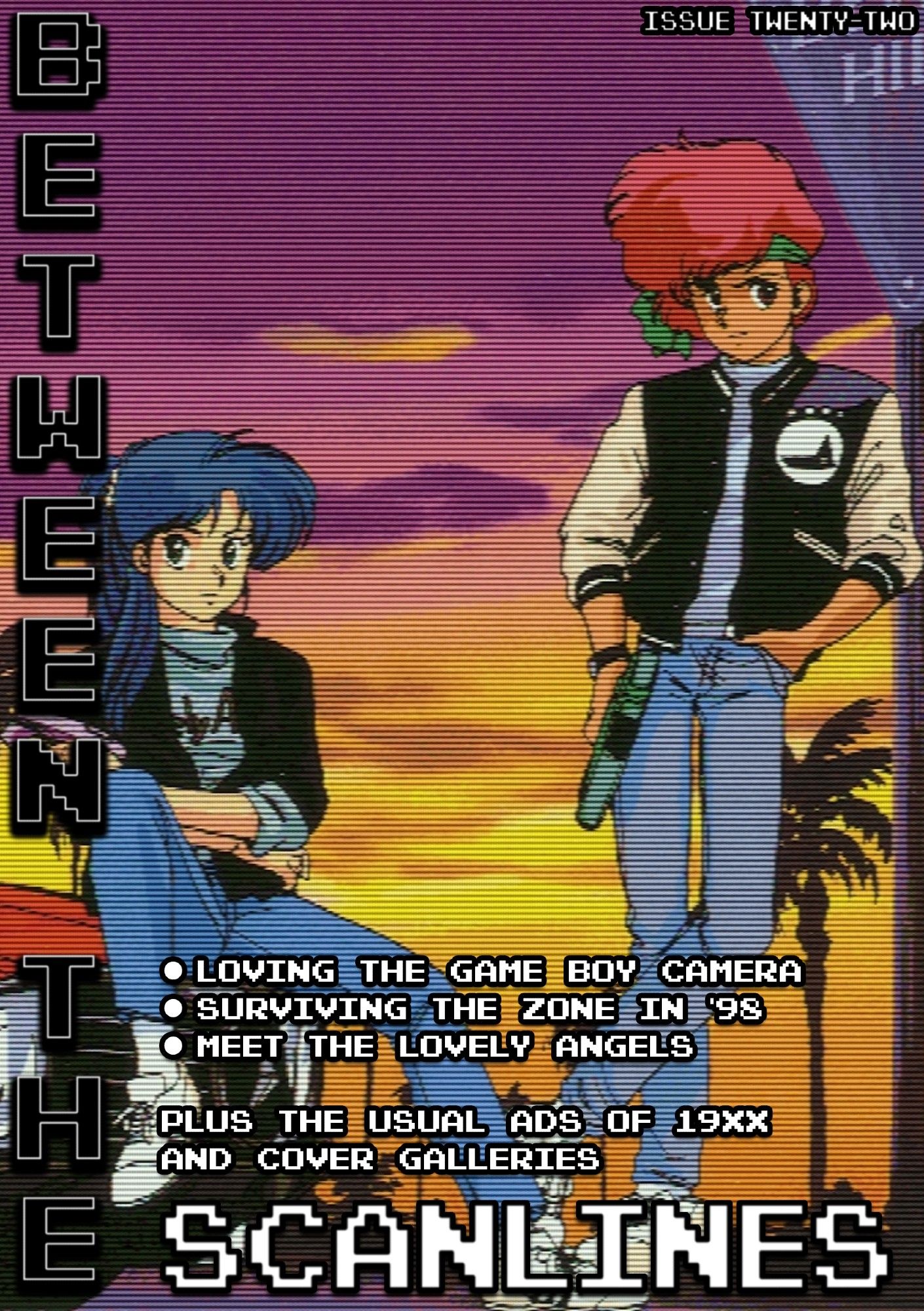 This Dirty Pair Hollywood calendar-themed cover riffs on Beverly Hills Cop. Features: Loving the Game Boy Camera, Surviving the Zone in '98, and Meet the Lovely Angels!