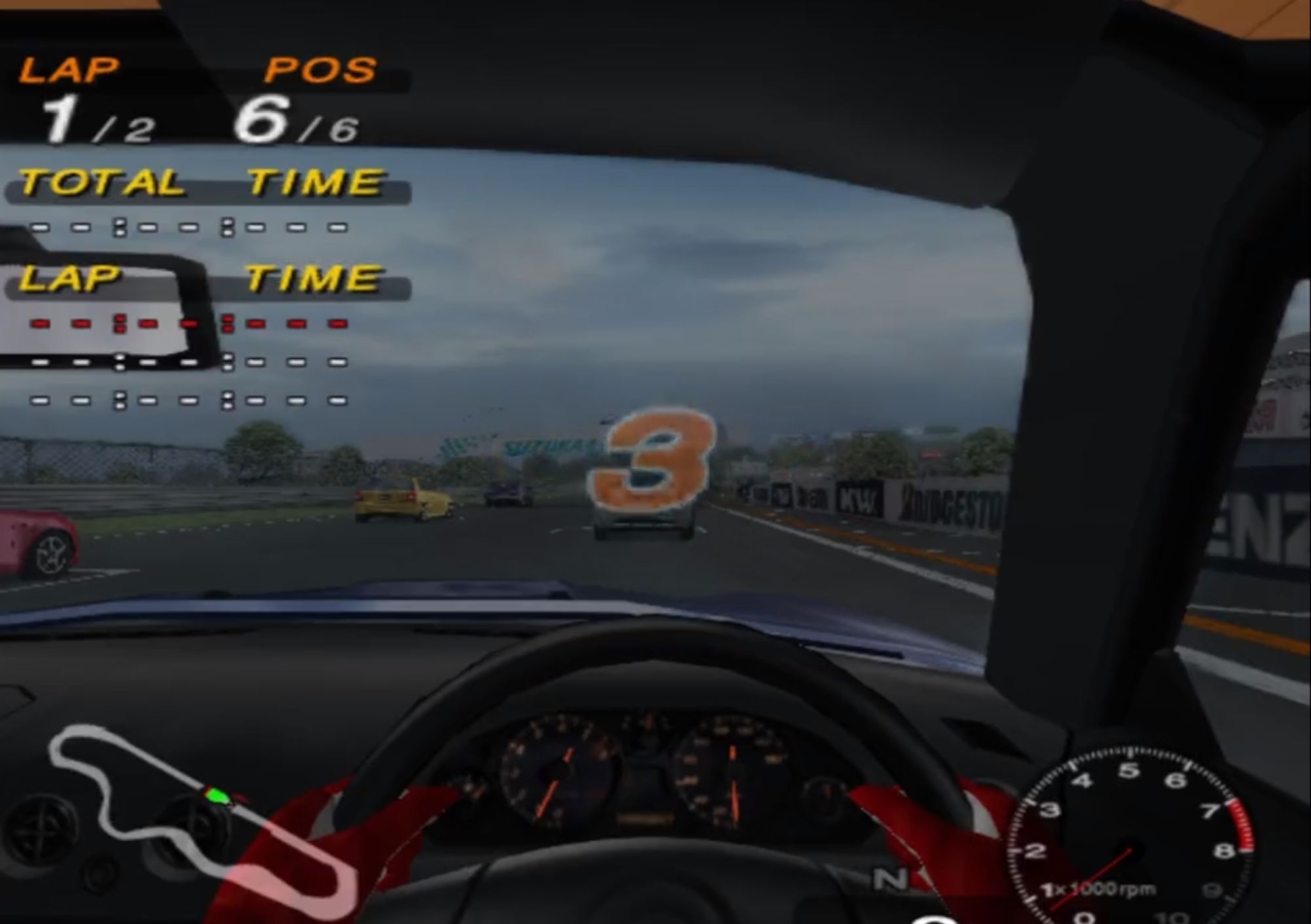 A screen shot of the internal virtual cockpit during a race