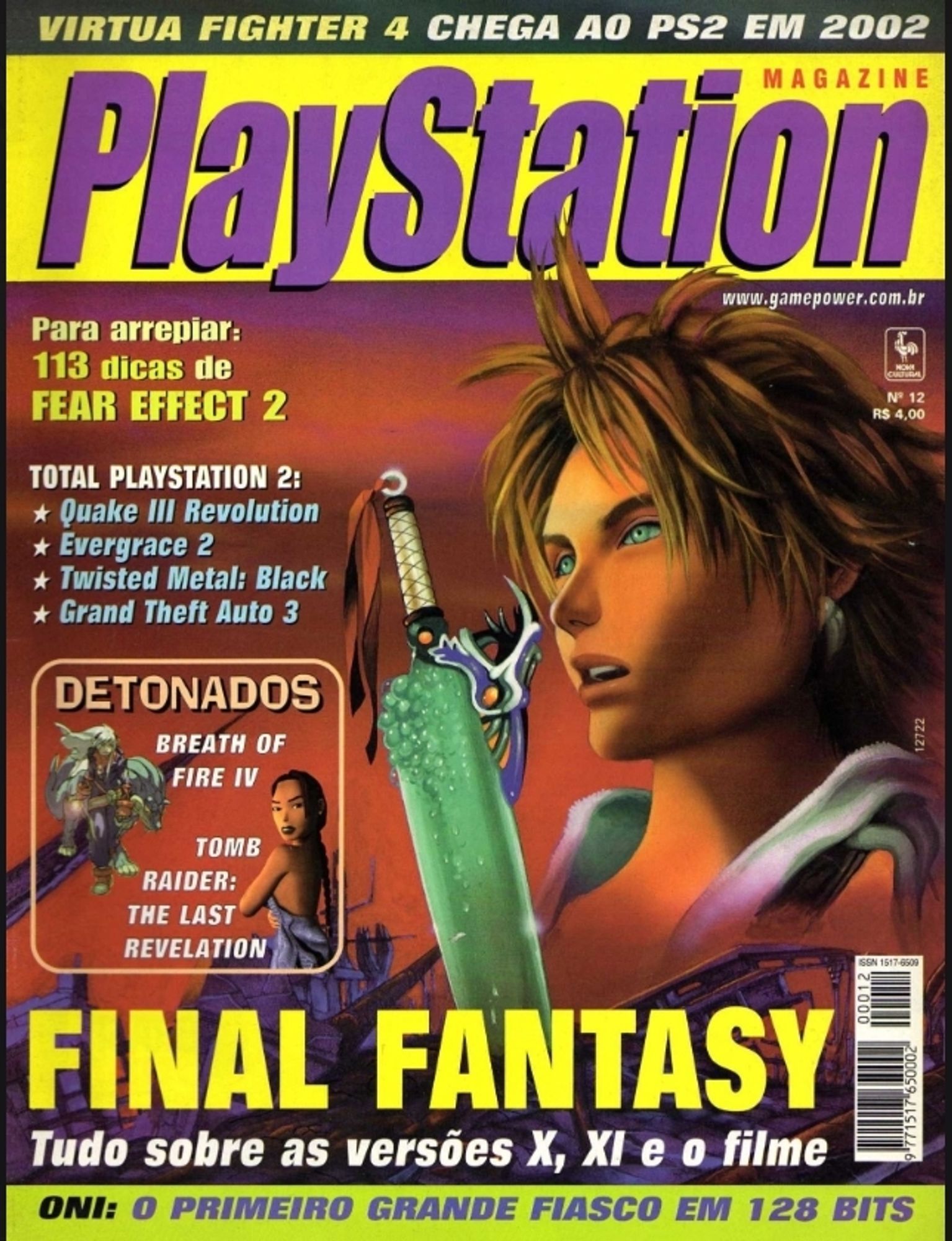 A scan of the cover of PlayStation Magazine from 2001 with Tidus in profile on the cover and Final Fantasy as the cover theme with X, XI, and Spirits Within highlighted.