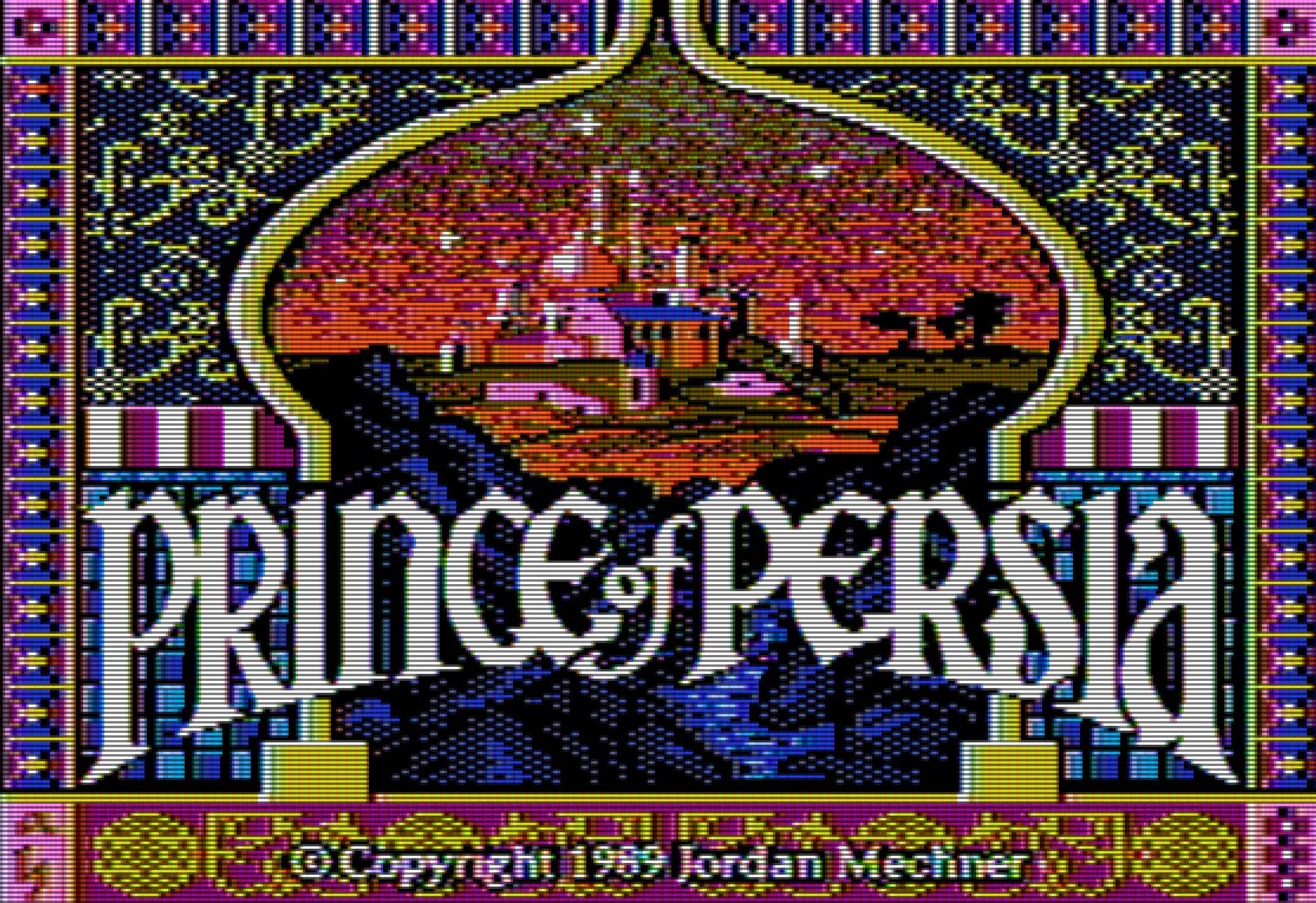 The title screen for the Apple II original in all its Arabian Nights flair.