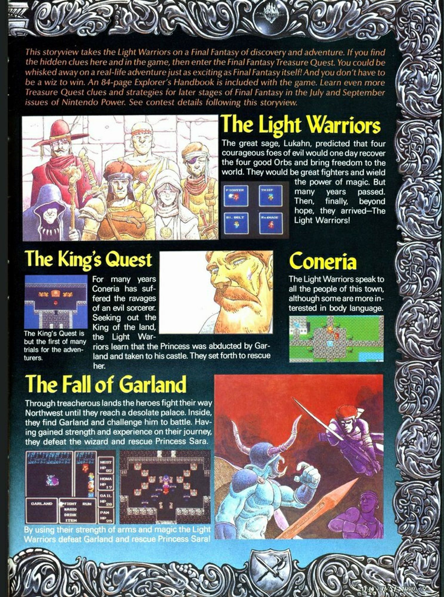 A full lane introducing the Warriors of Light, the Quest you'll embark upon and some worldbuilding info on Corneria and Garland.