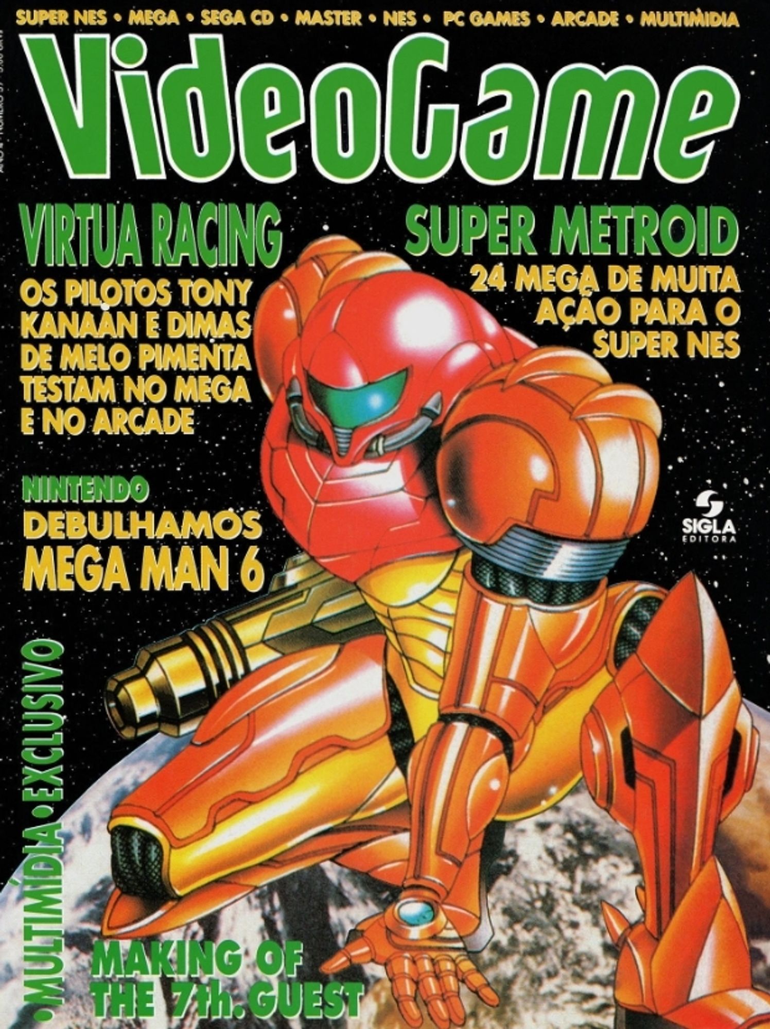 VideoGame goes large in the mid 90s with Virtua Racing and Super Metroid as headline features. Plus the Making of the VII Guest. A crouching Samus in her suit dominates the cover.