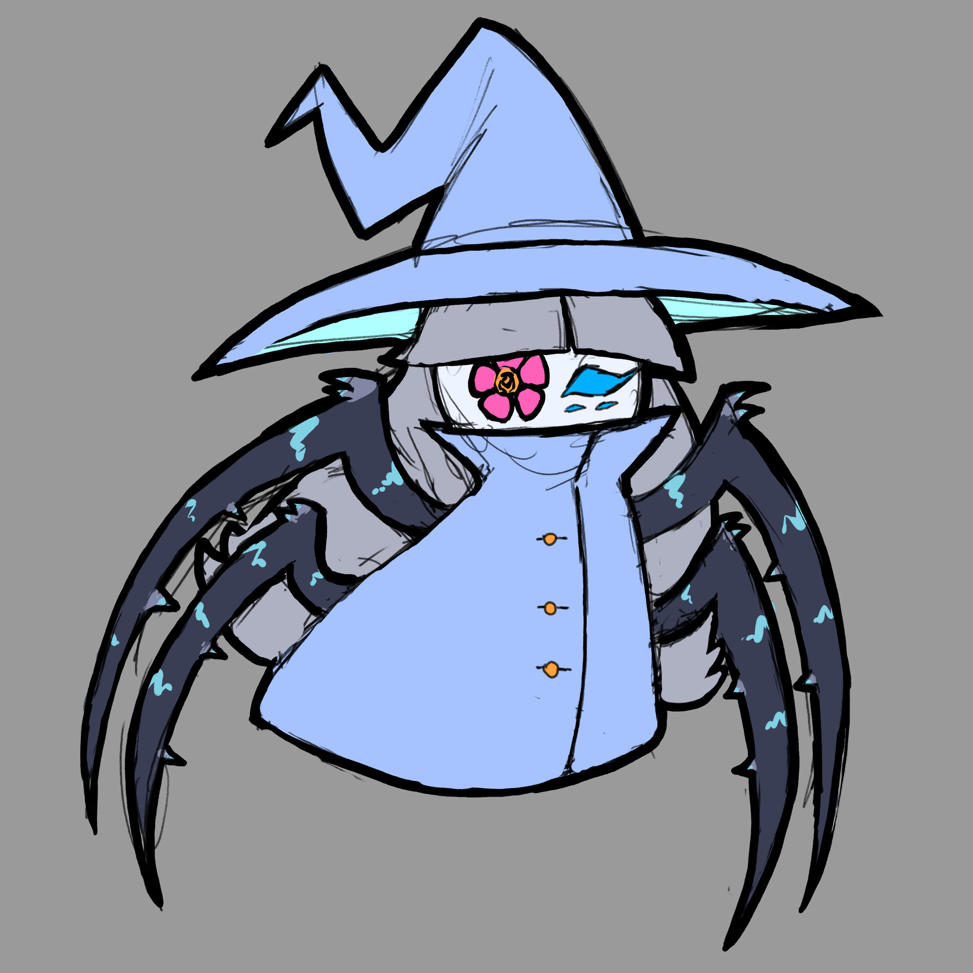 A fanart of said Spider Wizard, more shapely and final design fitting, expressed nicely with her true colors and maliciously cute small form!