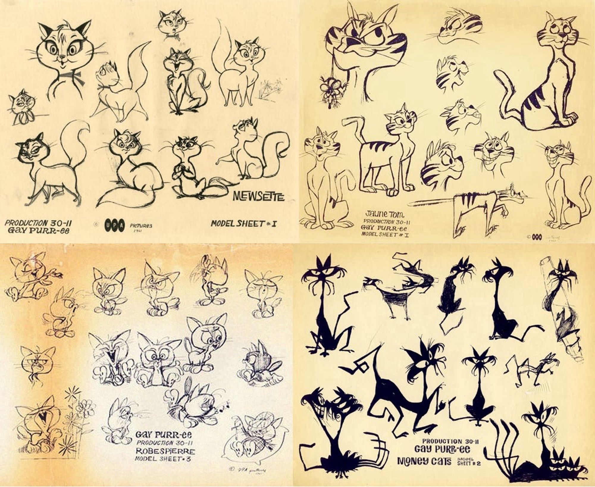 Character design of different cats by Chuck Jones