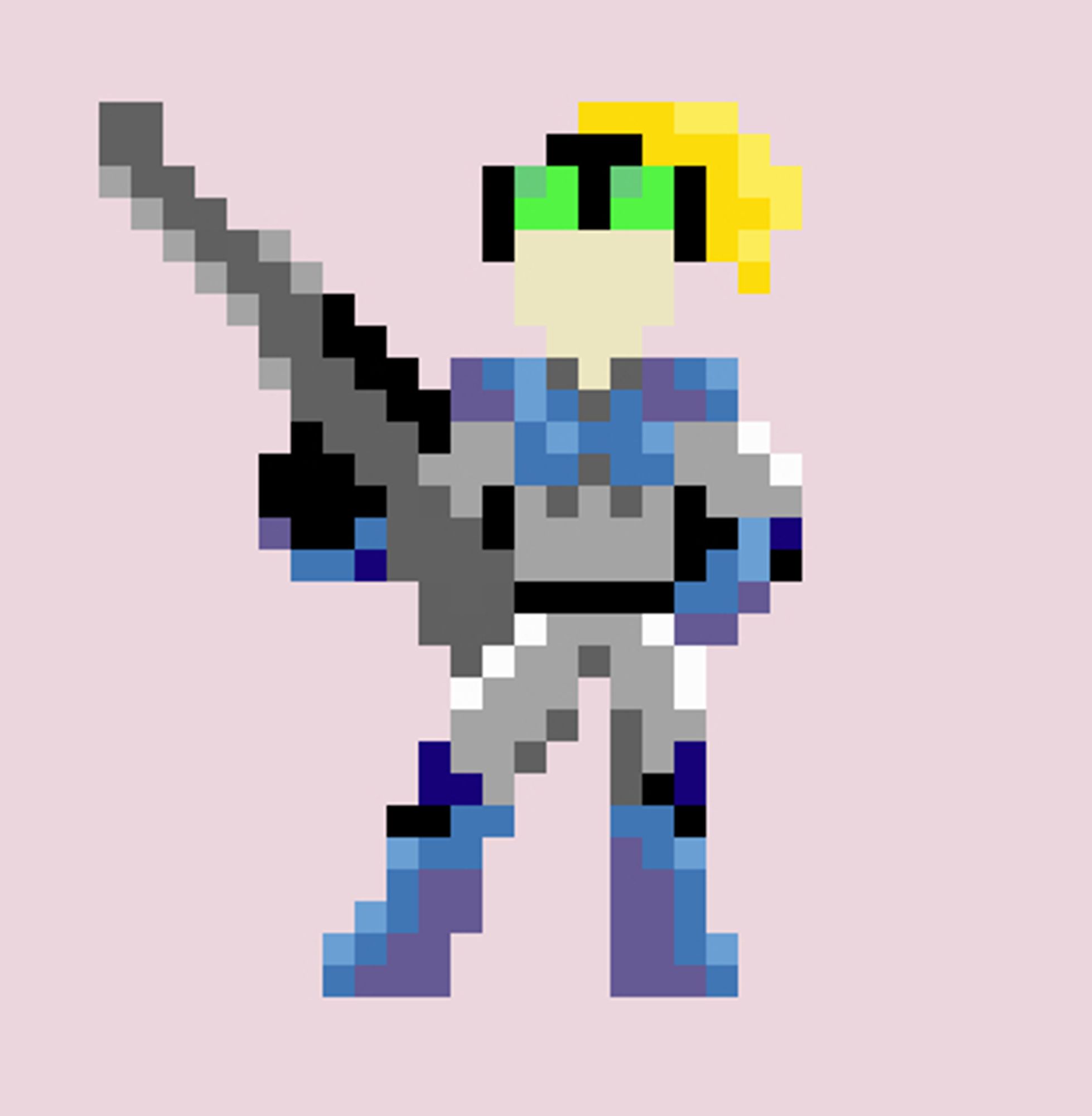 A very small (25x25 pixels) pixel version of Nova, the sniper-assassin from Starcraft.