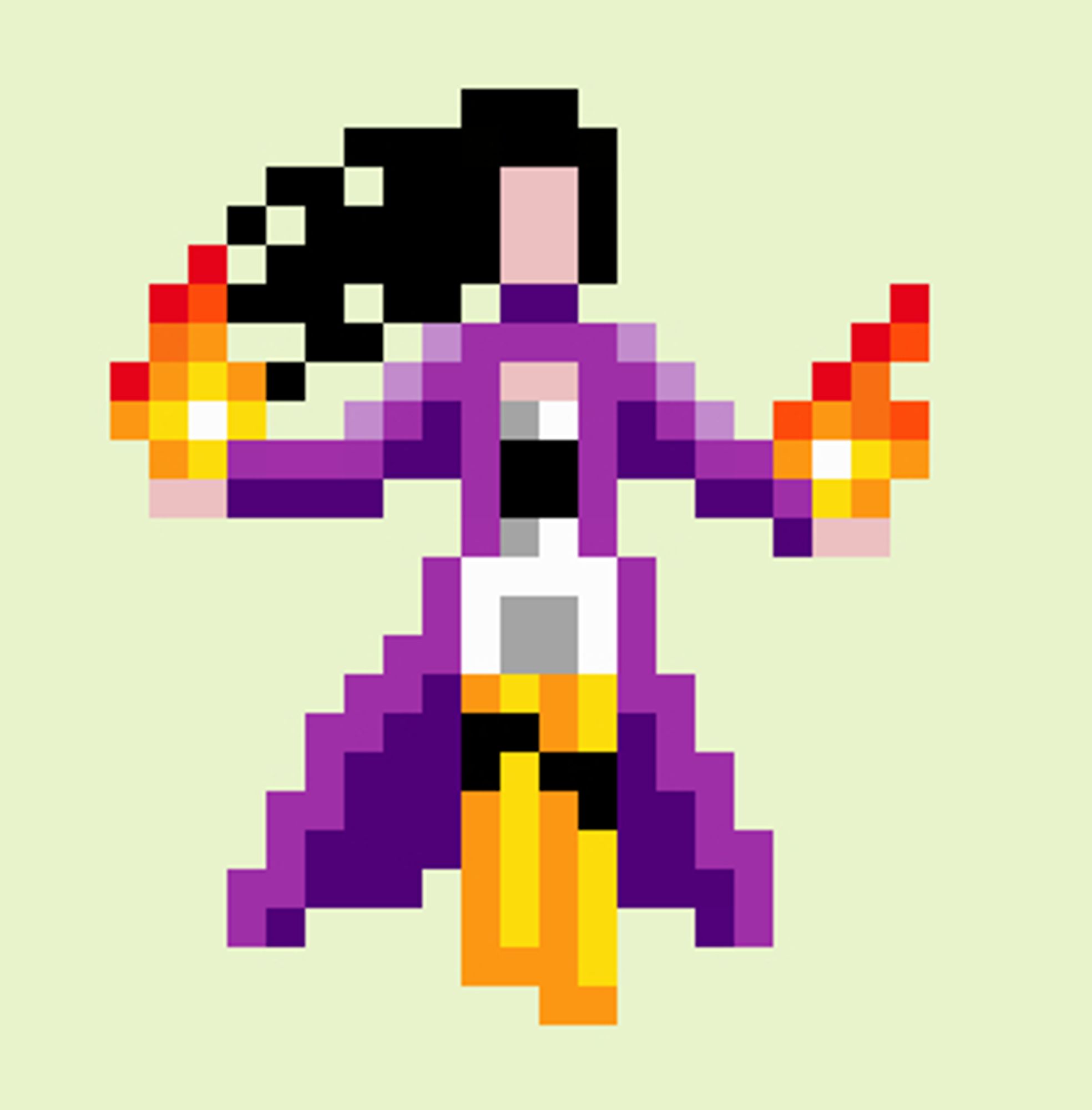 A very small (25x25 pixels) pixel version of the female wizard from Diablo 3.