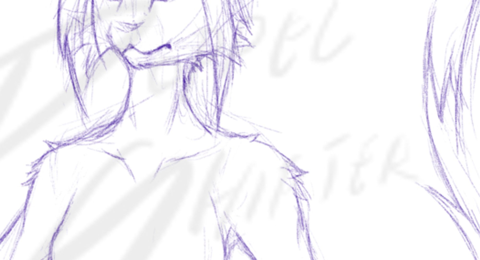 Crop of a sketch, showing just the neck/shoulders/chin and part of the tail of one of my characters