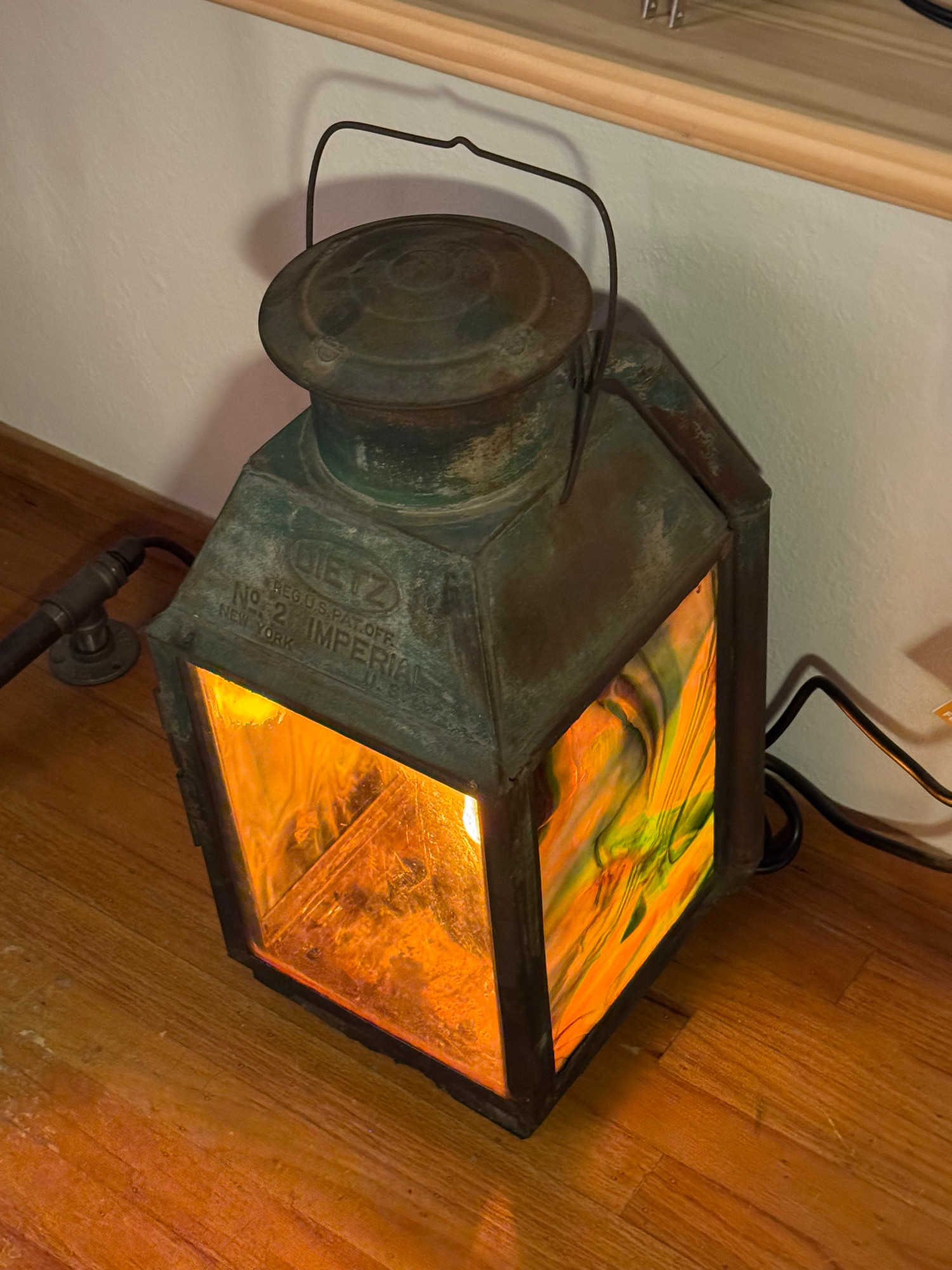 An old railway station lantern now with electric lighting