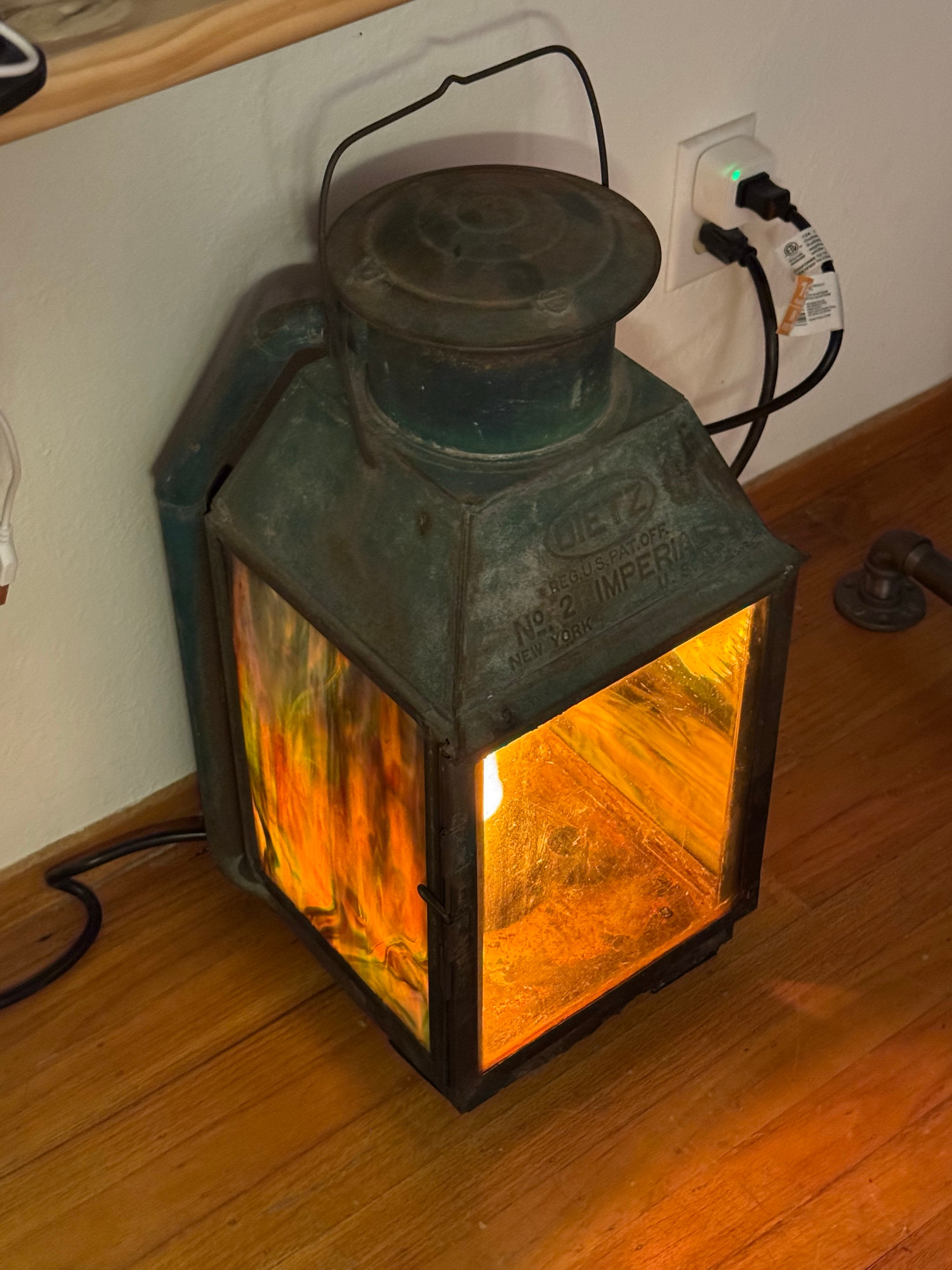 An old railway station lantern now with electric lighting