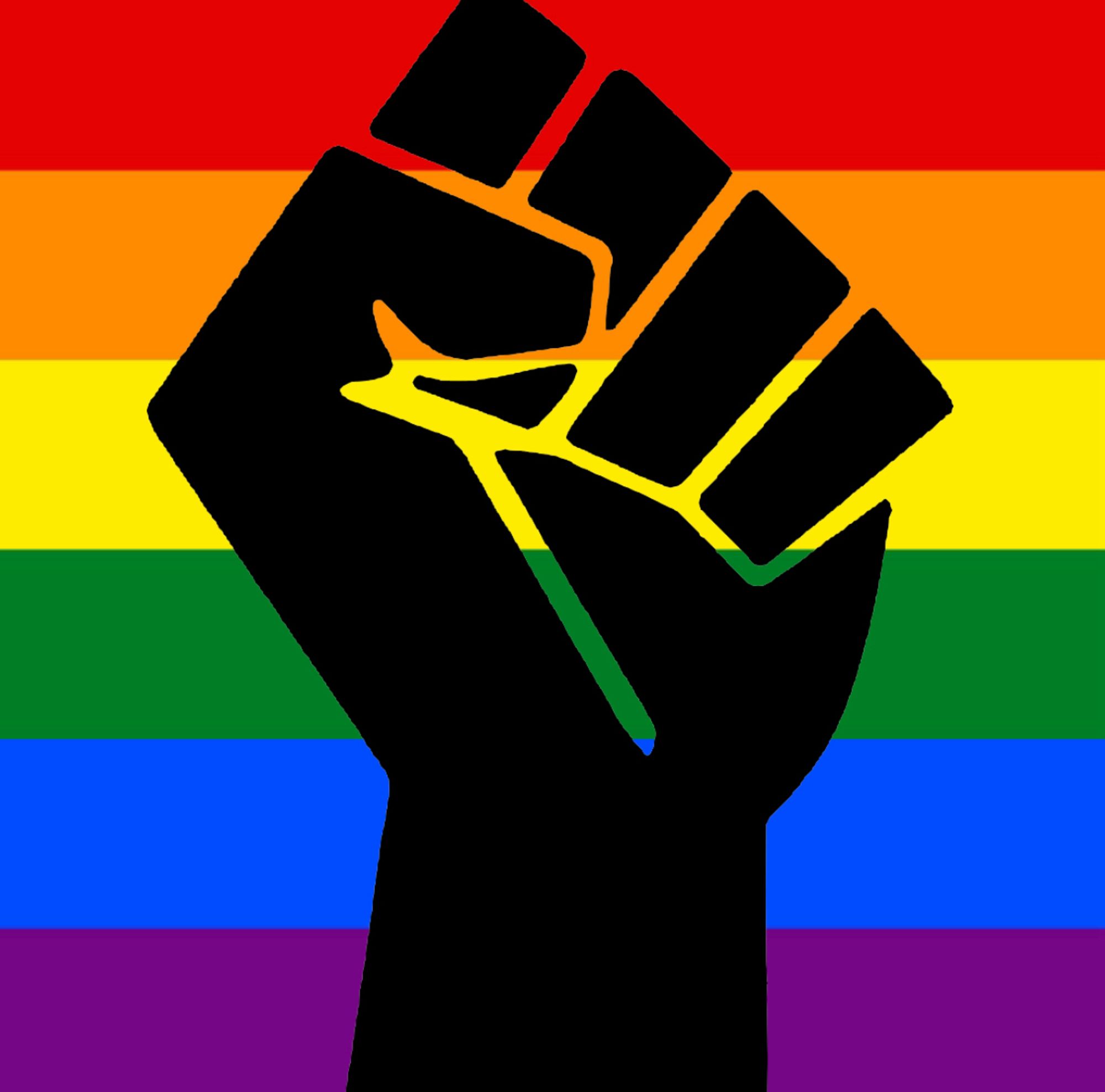 Pride flag with a BLM fist overlayed