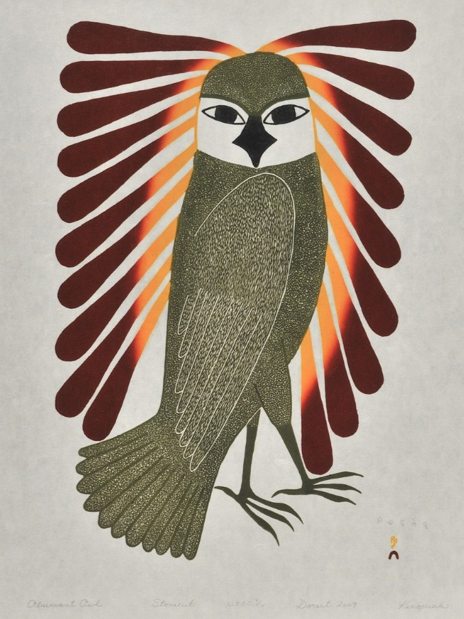 Painting of an owl by  Kenojuak Ashevak, 2009, Kinngait, Nunavut, Canada