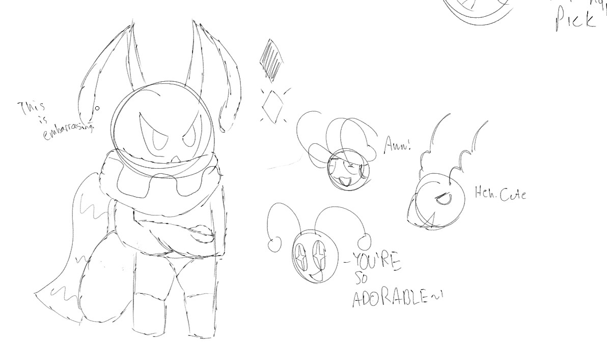 A Small bipedal ant character crossing his arms in irritation and embarrassment as his friends tease him.