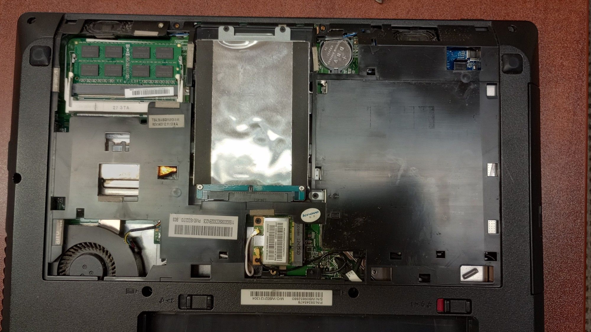 The laptop opened up with all its original parts including a mechanical HDD. No battery.