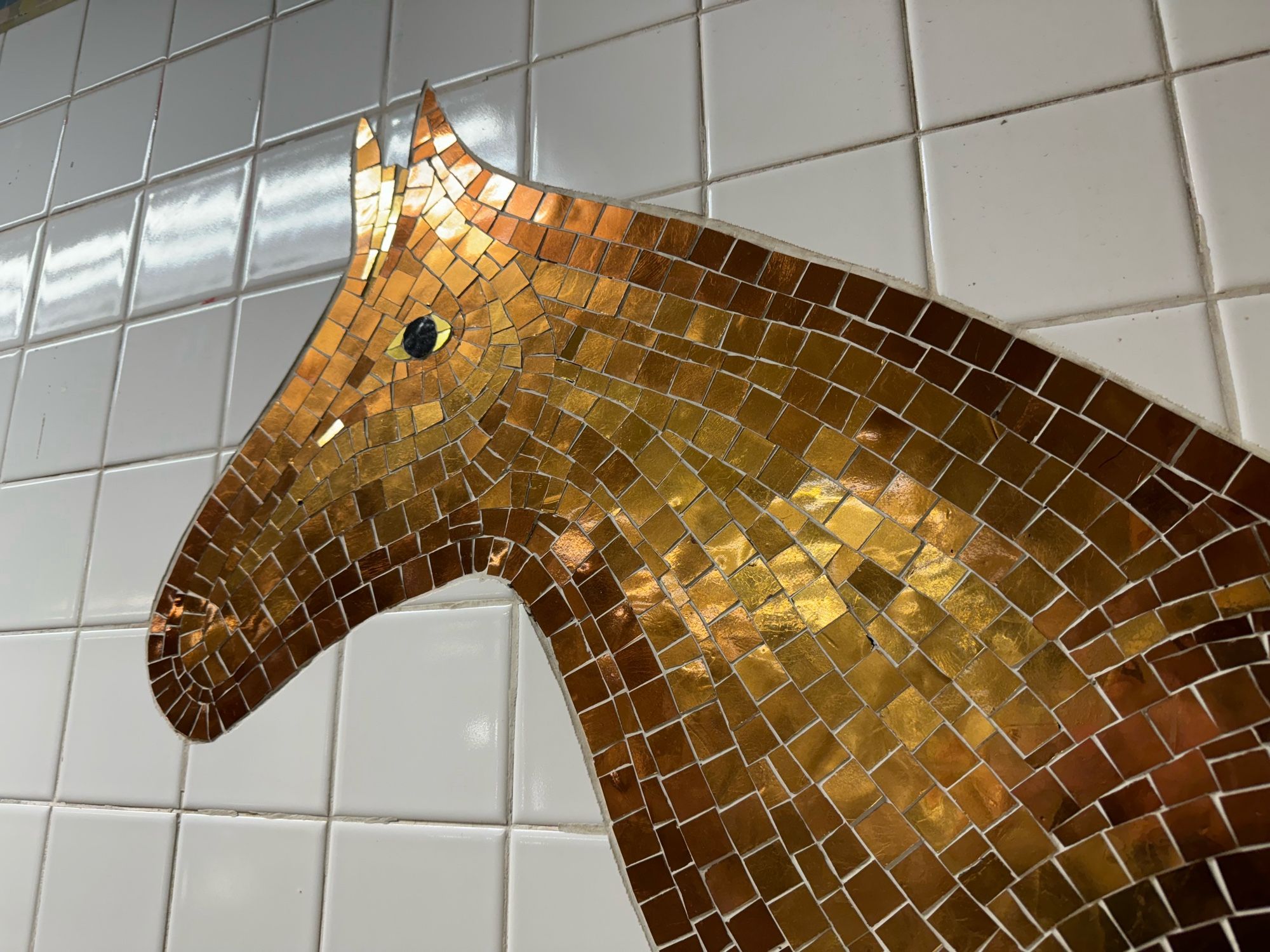 close up of the gold horse’s head and eye