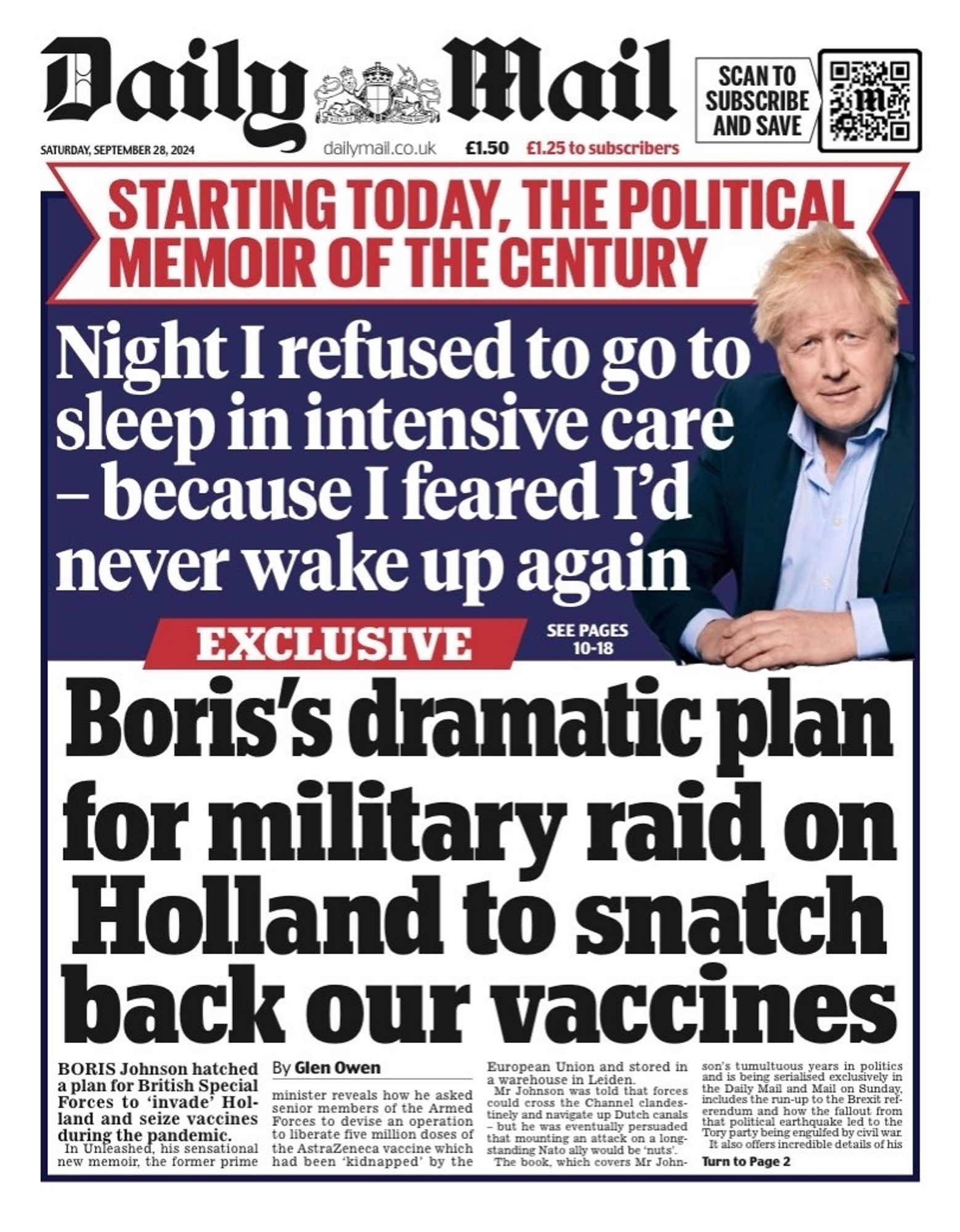 Front page reports a supposed idea that even Boris Johnson admits was nuts.