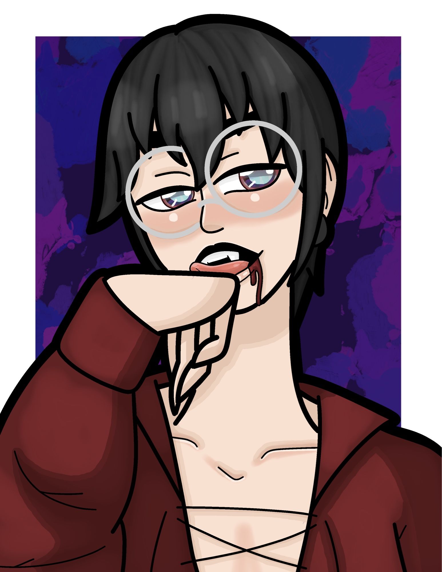 Male Vampire character with some blood dripping down his chin