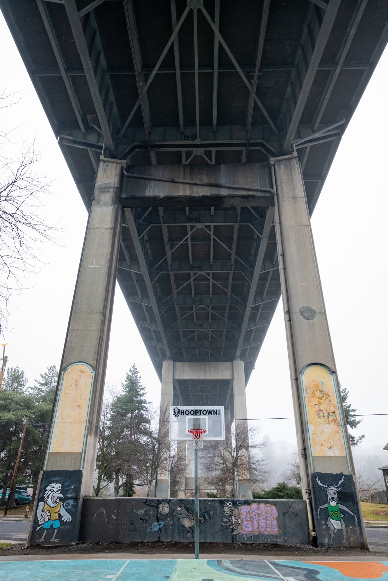 Maple Street Bridge seen from the Peaceful Valley neighborhood in Spokane, Wash.