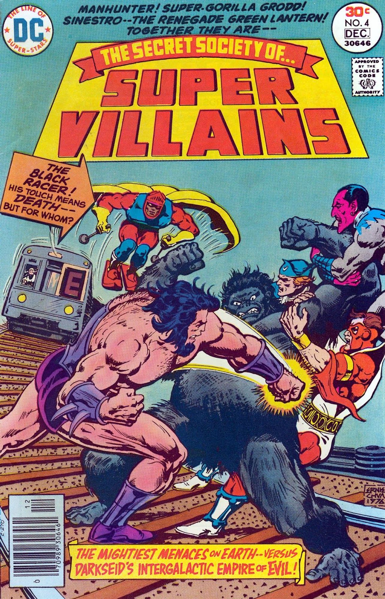 Cover to 'The Secret Society of Super Villains' #4 (1976) featuring Kalibak's spandex-clad rear.