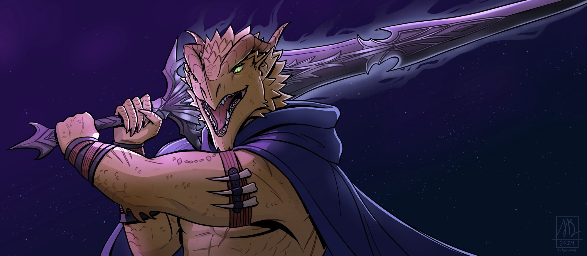 Dorrin the Dragonborn barbarian from Cyorion Chronicles on twitch raging with his new evil sword, Hazirawn