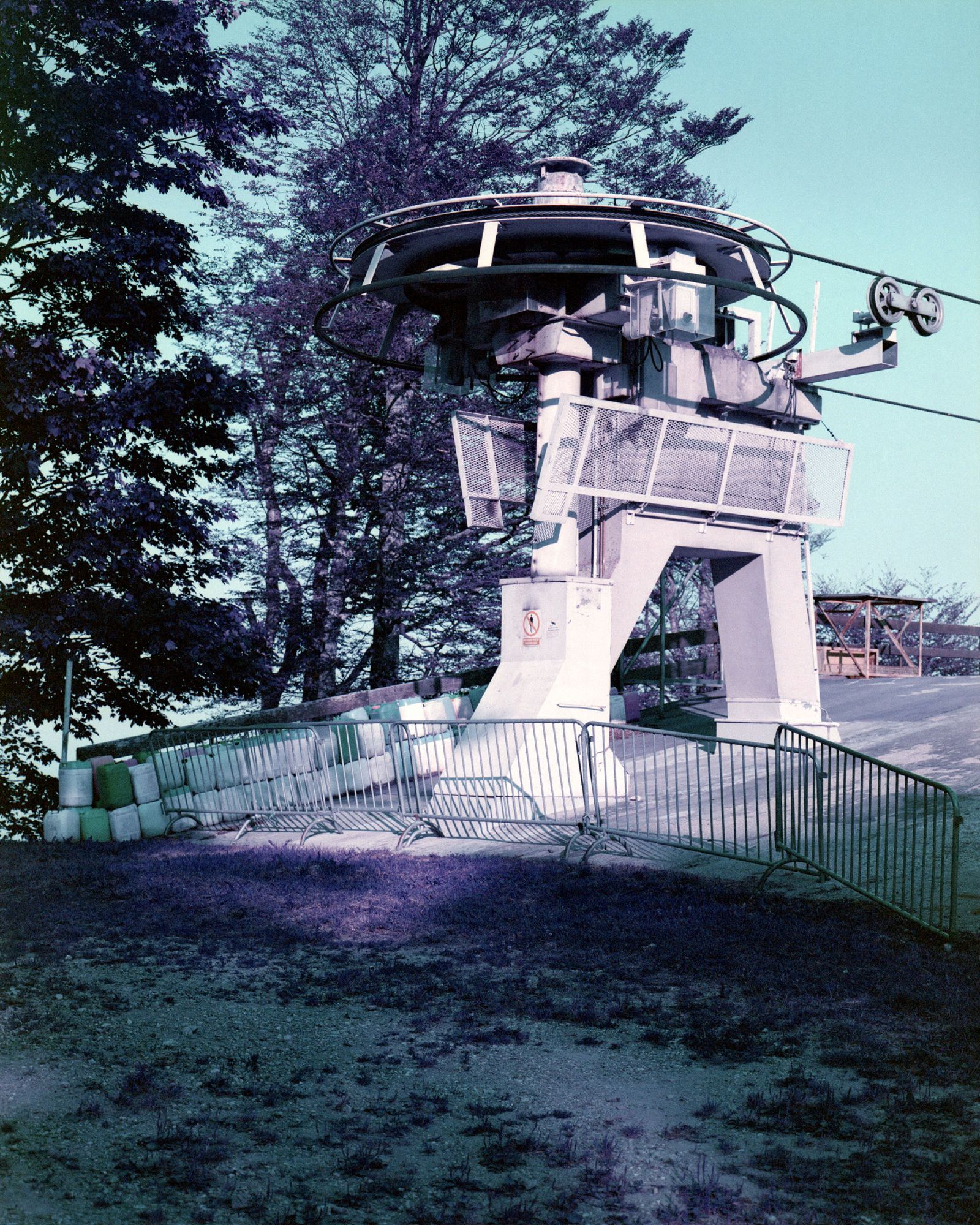 Ski lift machinery on top of Sljeme mountain, Zagreb. Purple-turquoise tinted because of LomoChrome Purple film.