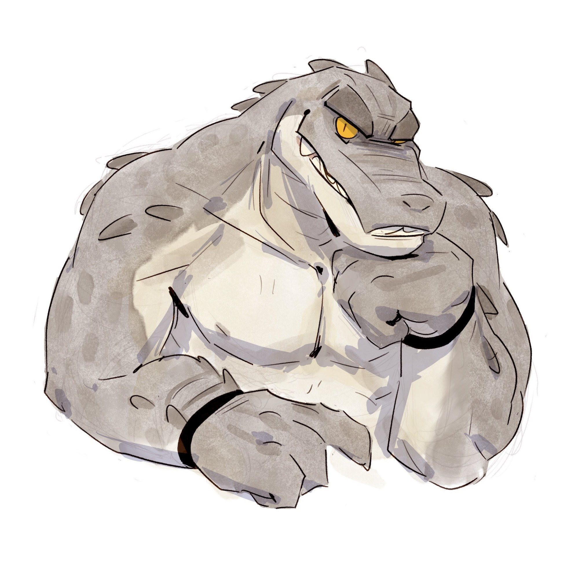 An alligator man looking very respectfully at you.