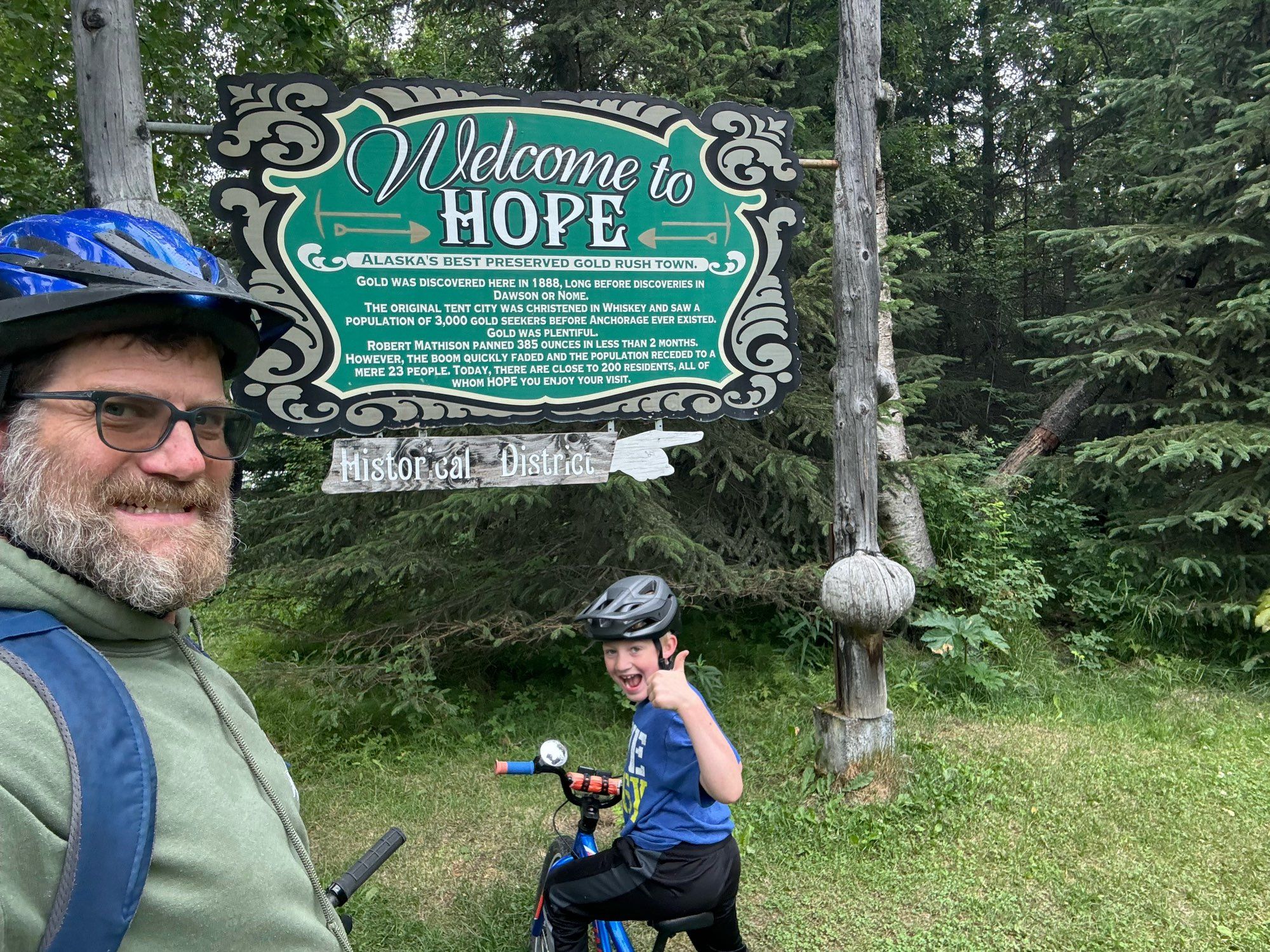 Bicycling into Hope, Alaska.