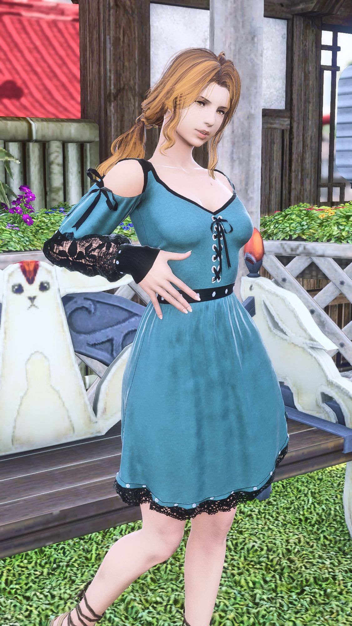 blue dress w/black lace sleeves/trim (annoyingly on the same colorset so I can't edit one without the other)