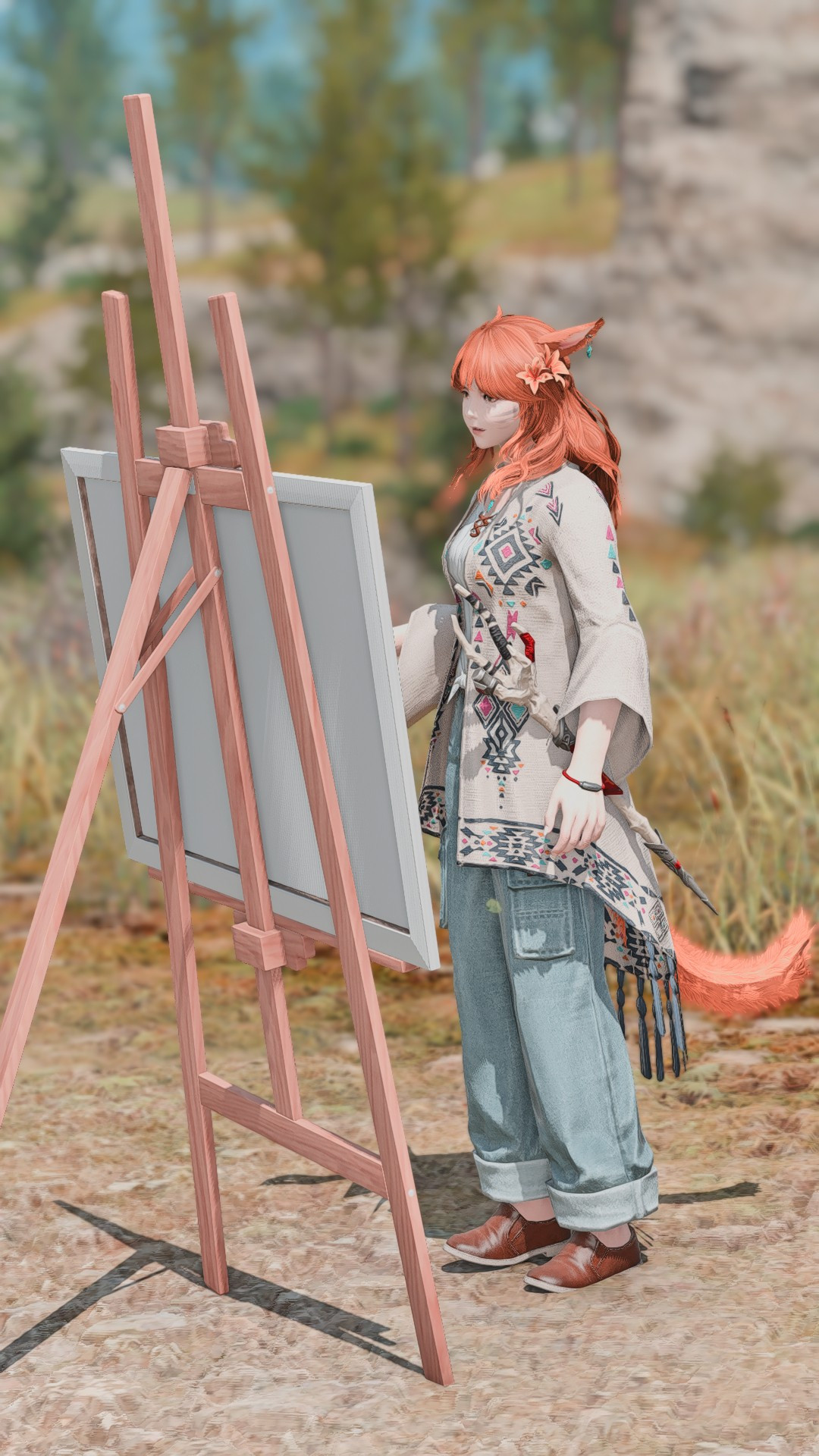 standing next to an easel