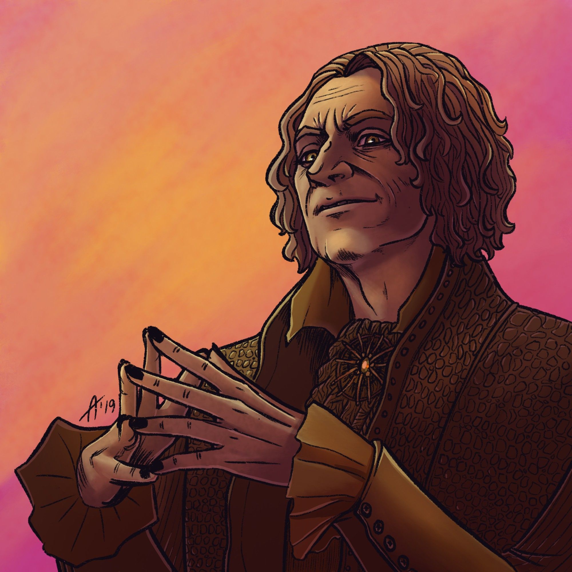 digital drawing (ipad, procreate): portrait of Rumplestiltskin from Once Upon a Time tv series