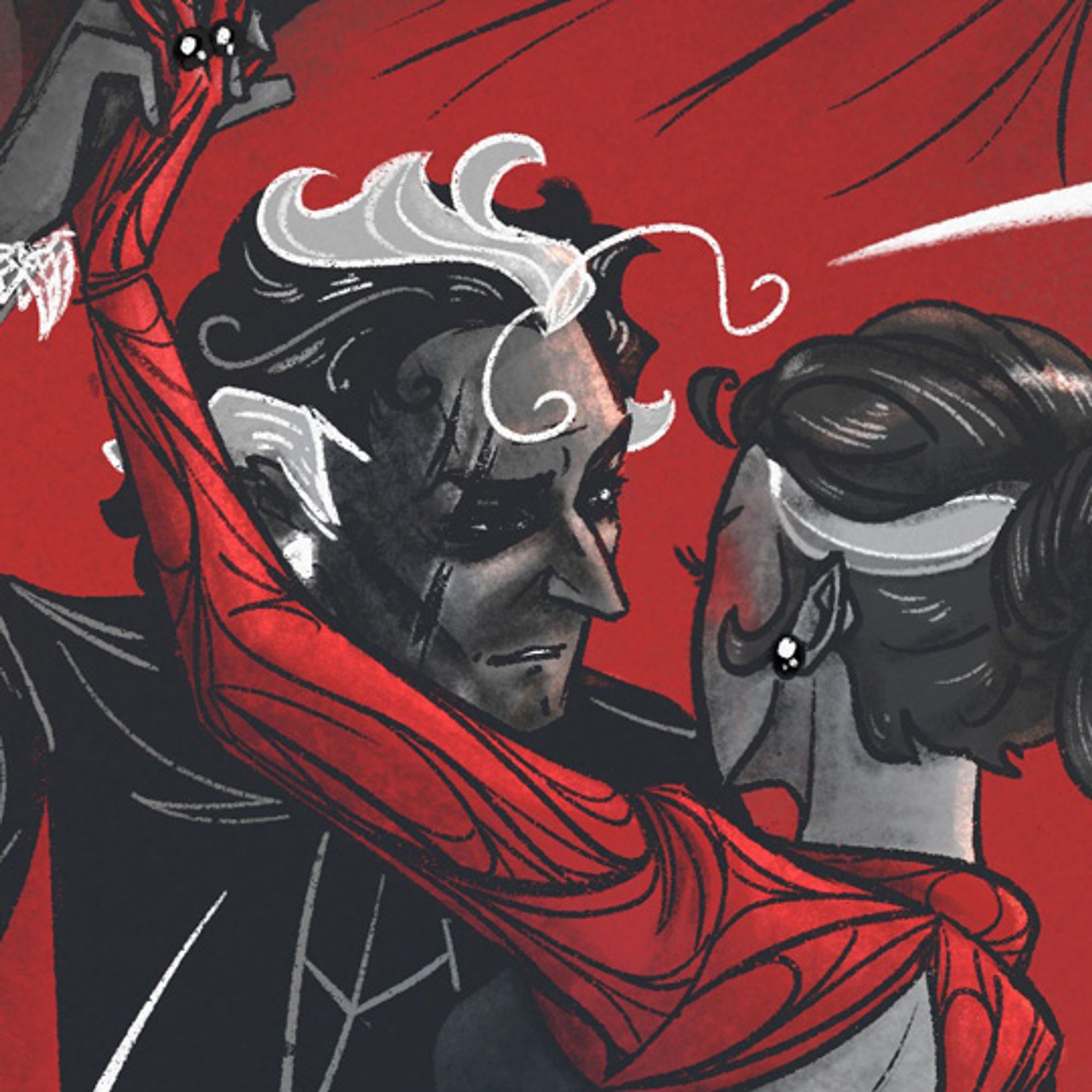 The Hunter comic page preview: close up of two characters dancing and staring