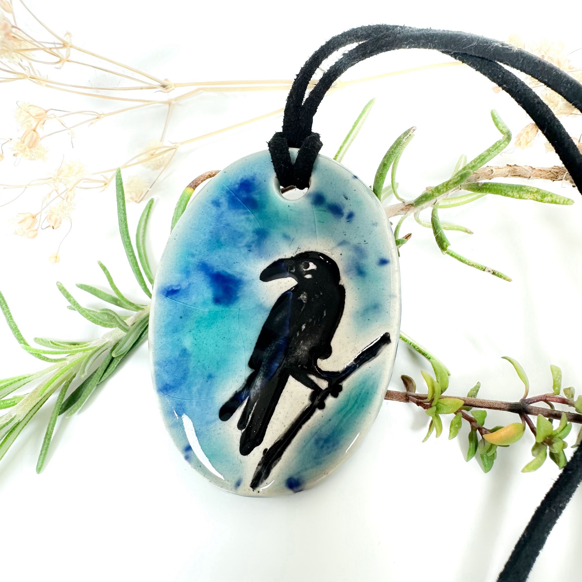 Blackbird pendant in blue by surlyramics