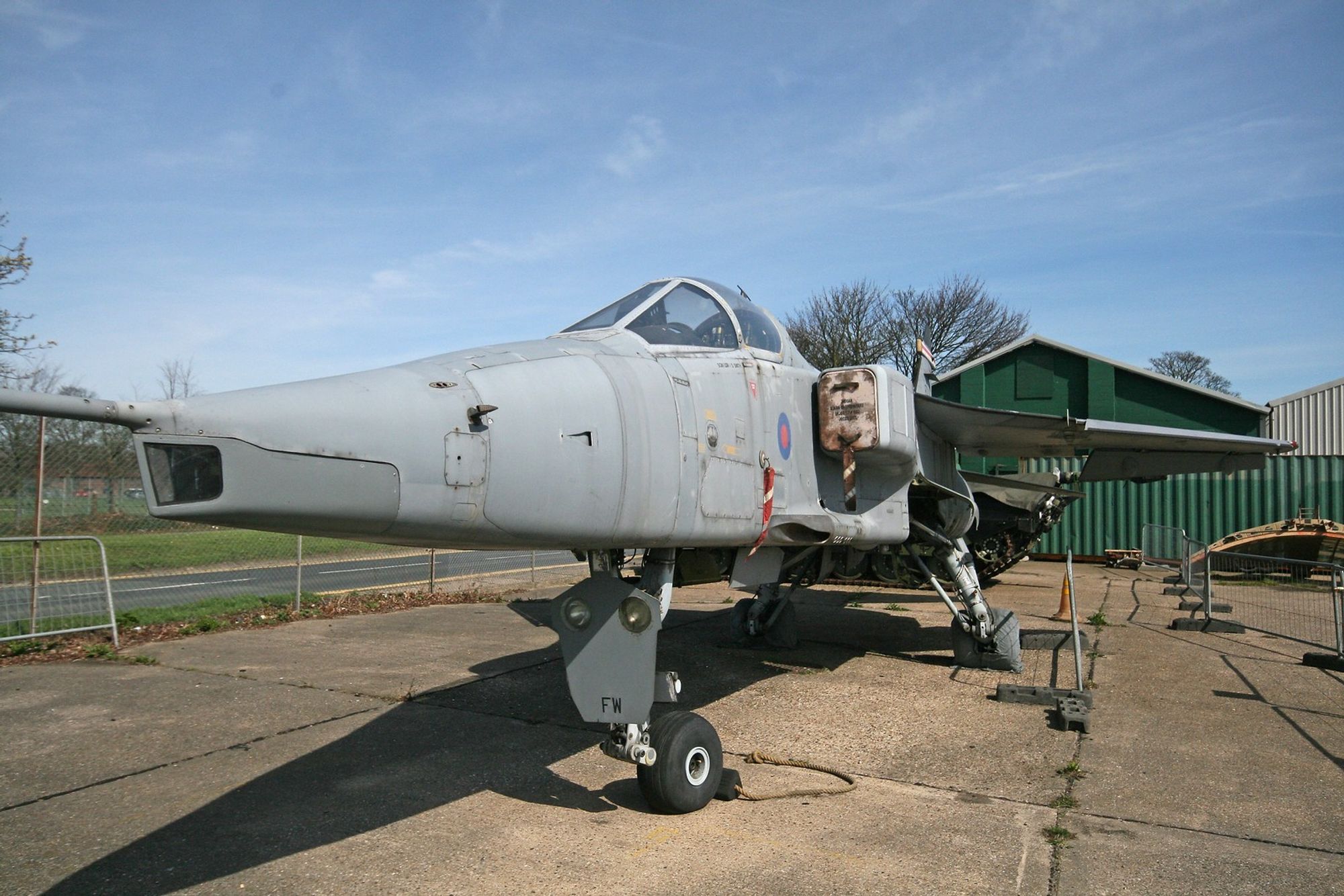 RAF Jaguar aircraft at the museum at RAF Manston in Kent. Single seater trainer/fighter, reconnaissance single seater jet. Slightly rusty.