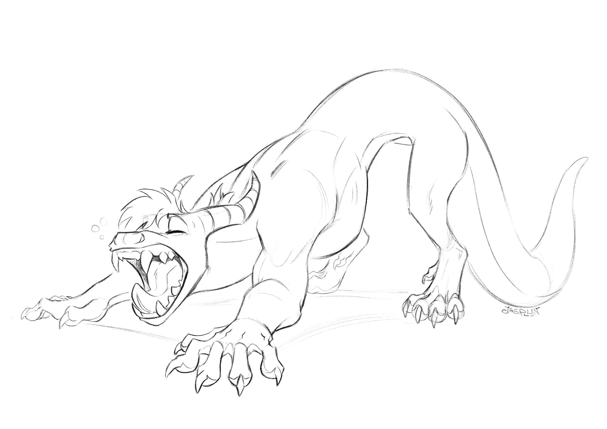 Doodle of GreekCeltic's OC Herman in his dragon form, yawning as he stretches out