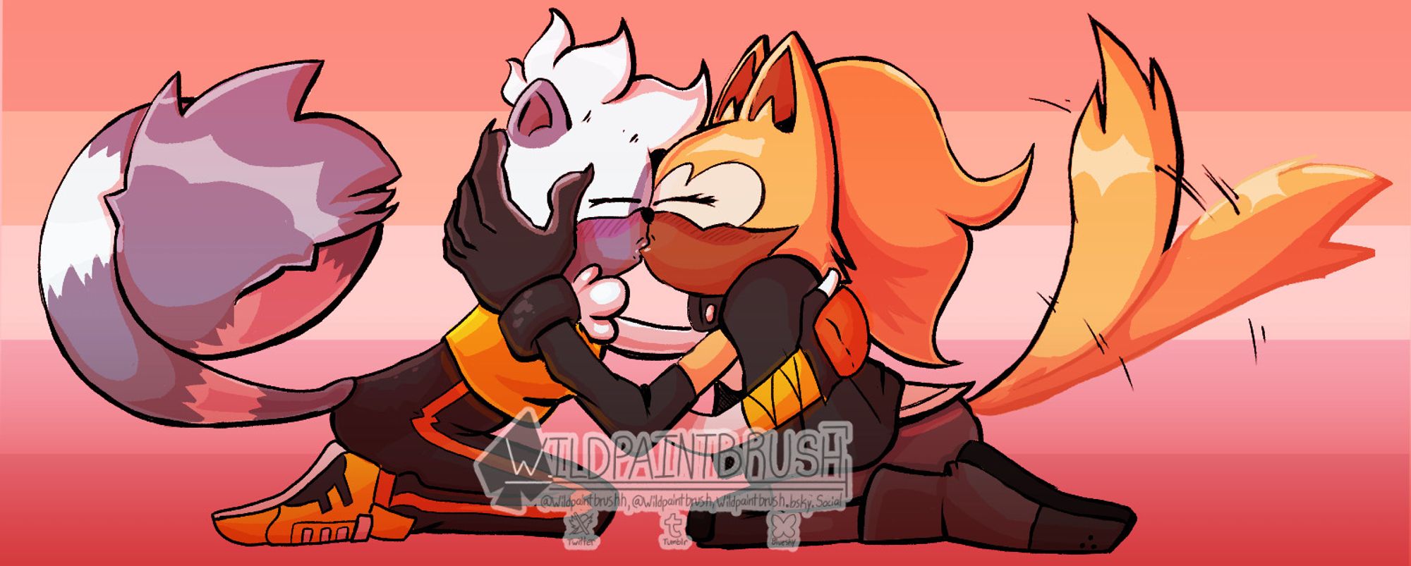 Tangle the Lemur and Whisper the Wolf from the Sonic IDW comics, on their knees, kissing each other passionately.