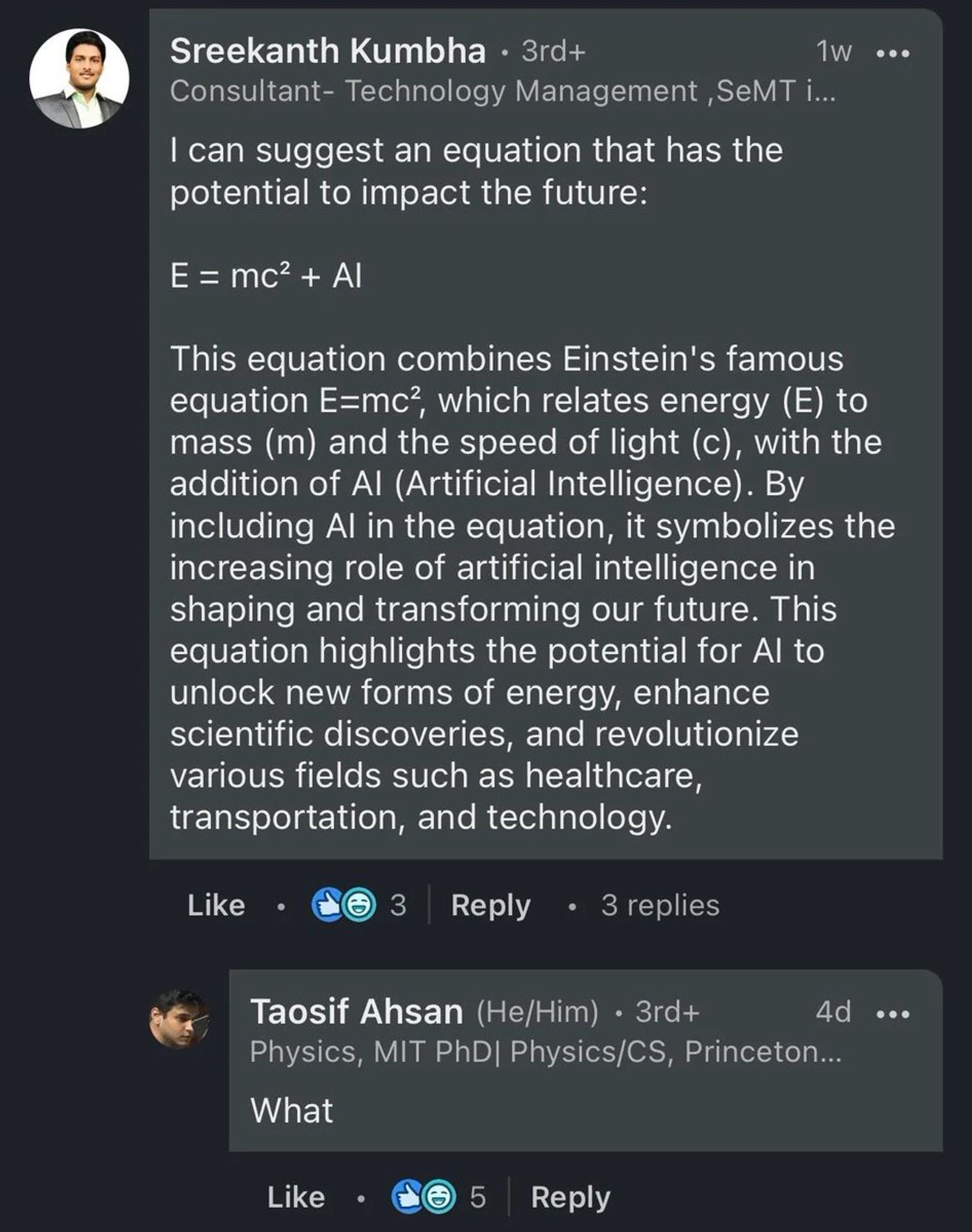 A bad equation adding AI to E = mc^2