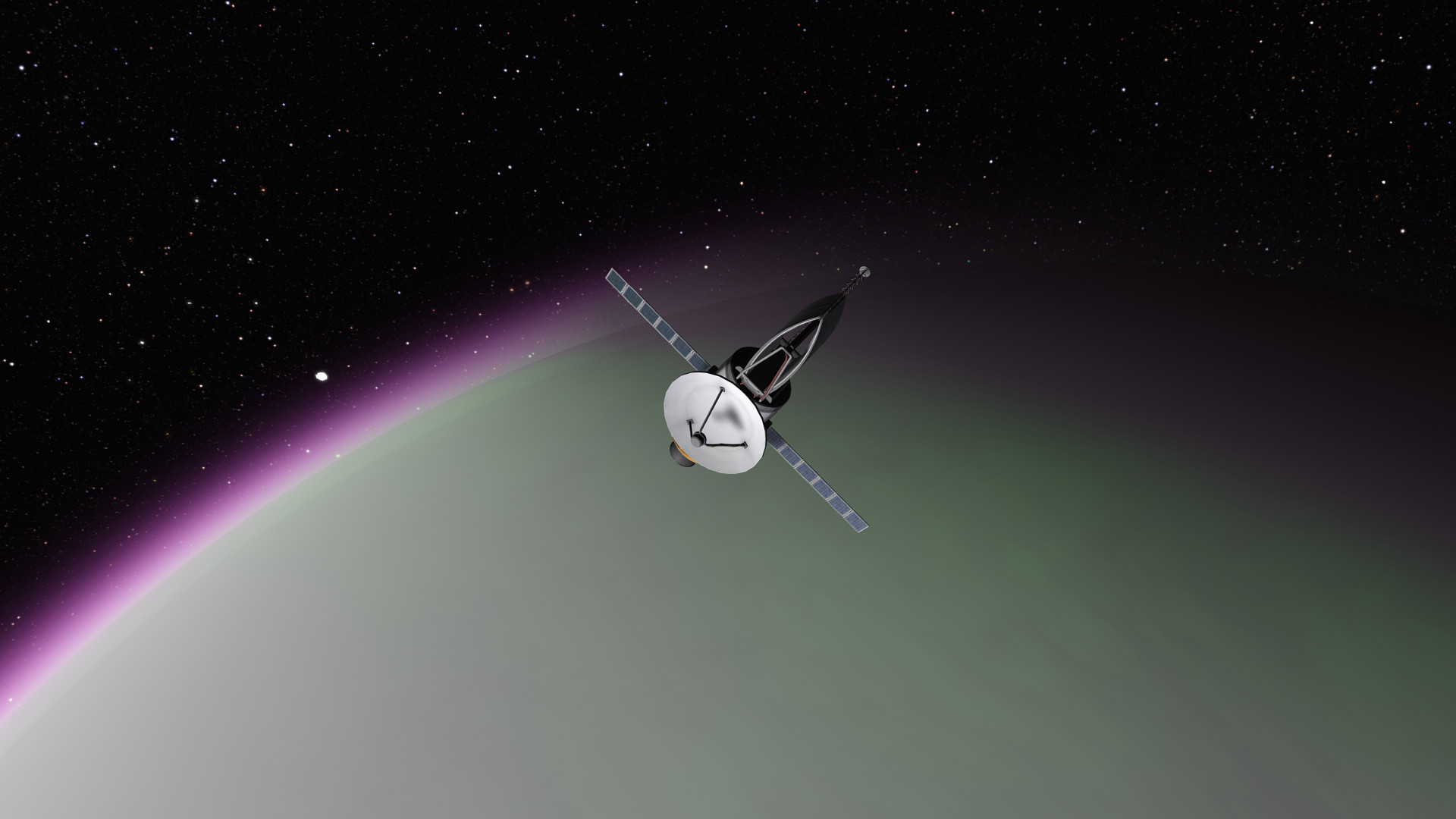 Kerbal space program probe orbiting the planet Eve