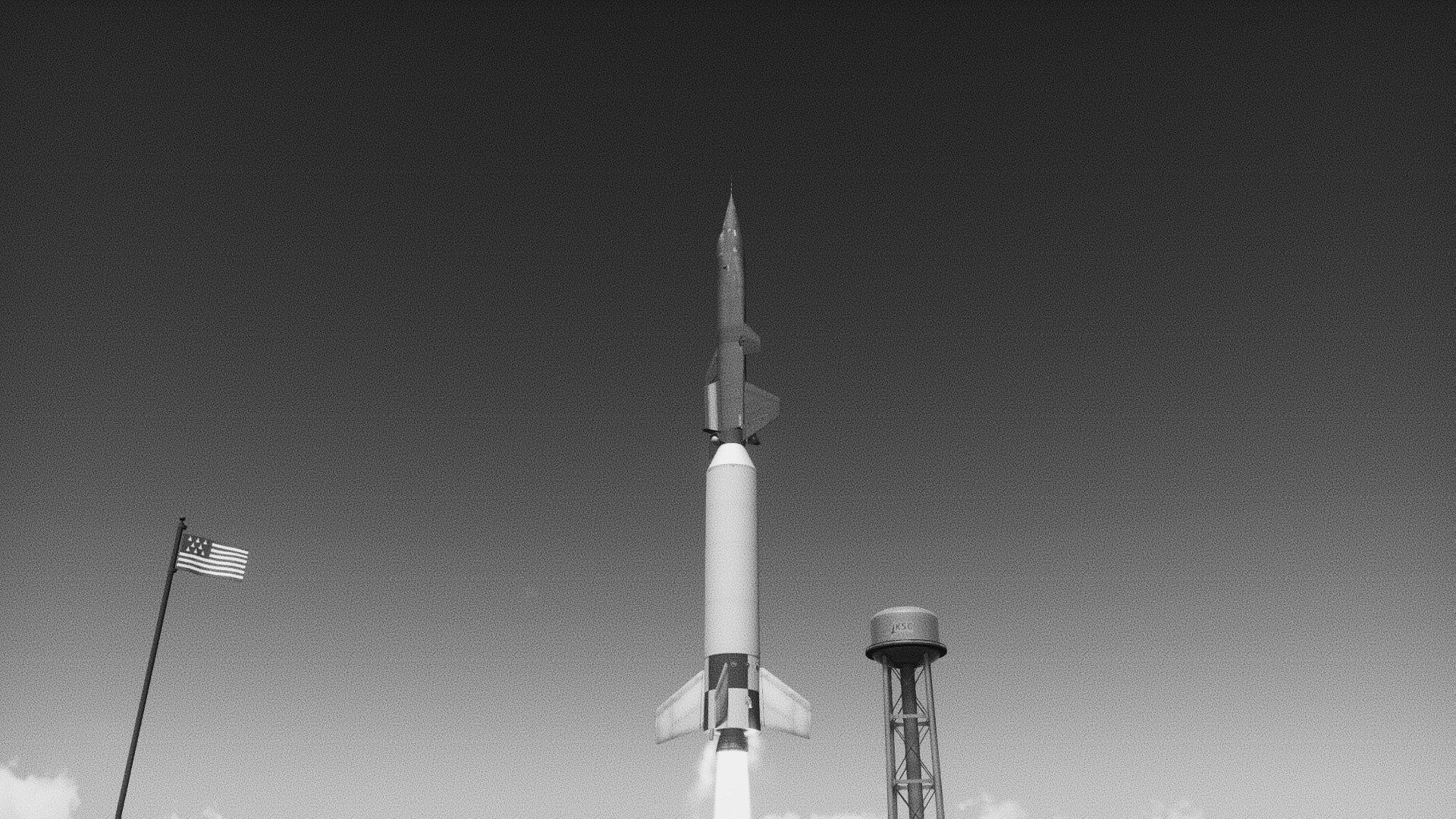 X-15 space plane stacked on top of Jupiter missile launches from pad