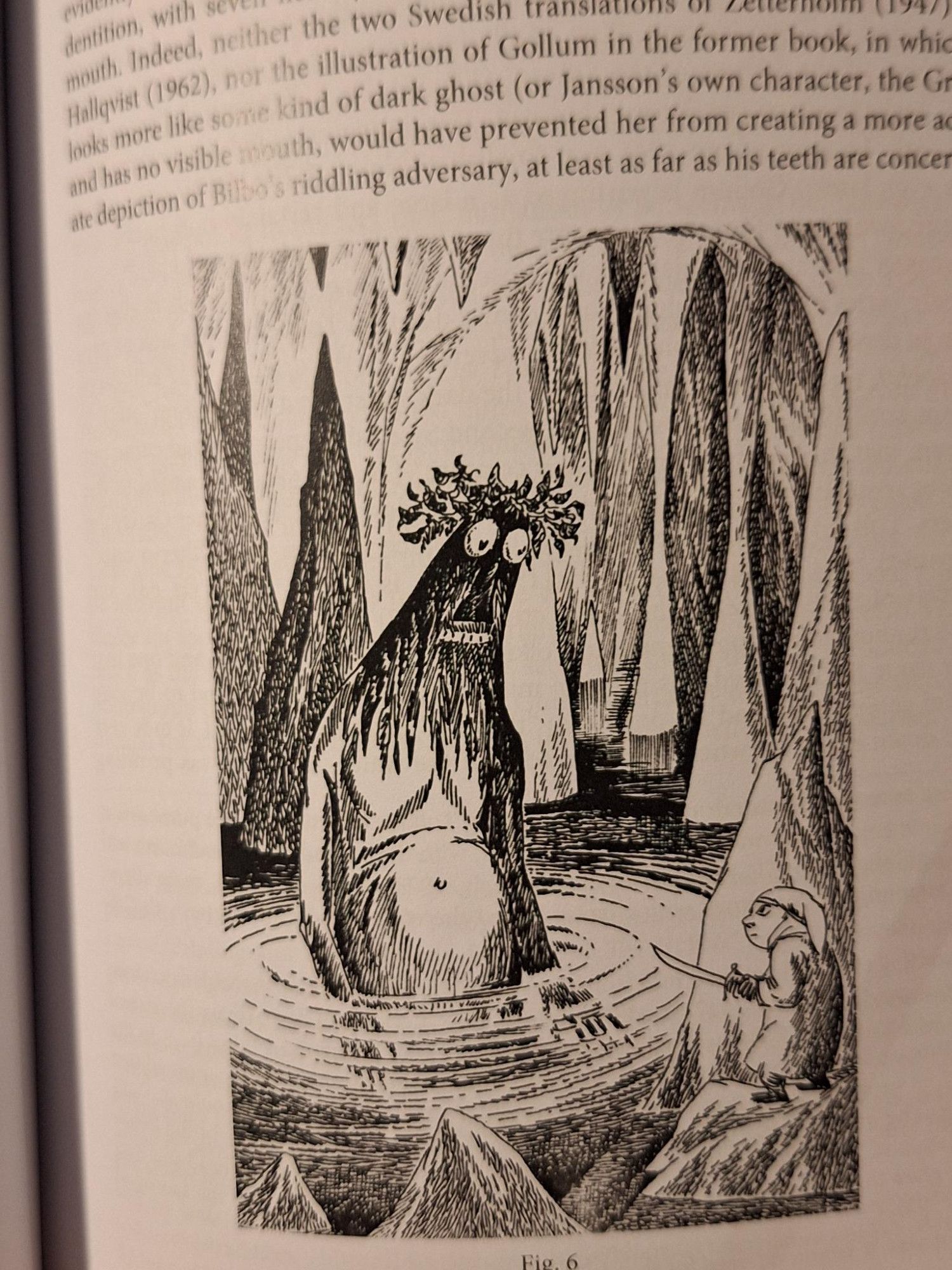 Tove Jansson's illustration of Gollum and Bilbo.